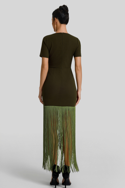 Solid Tassel Cut-Out Midi Dress