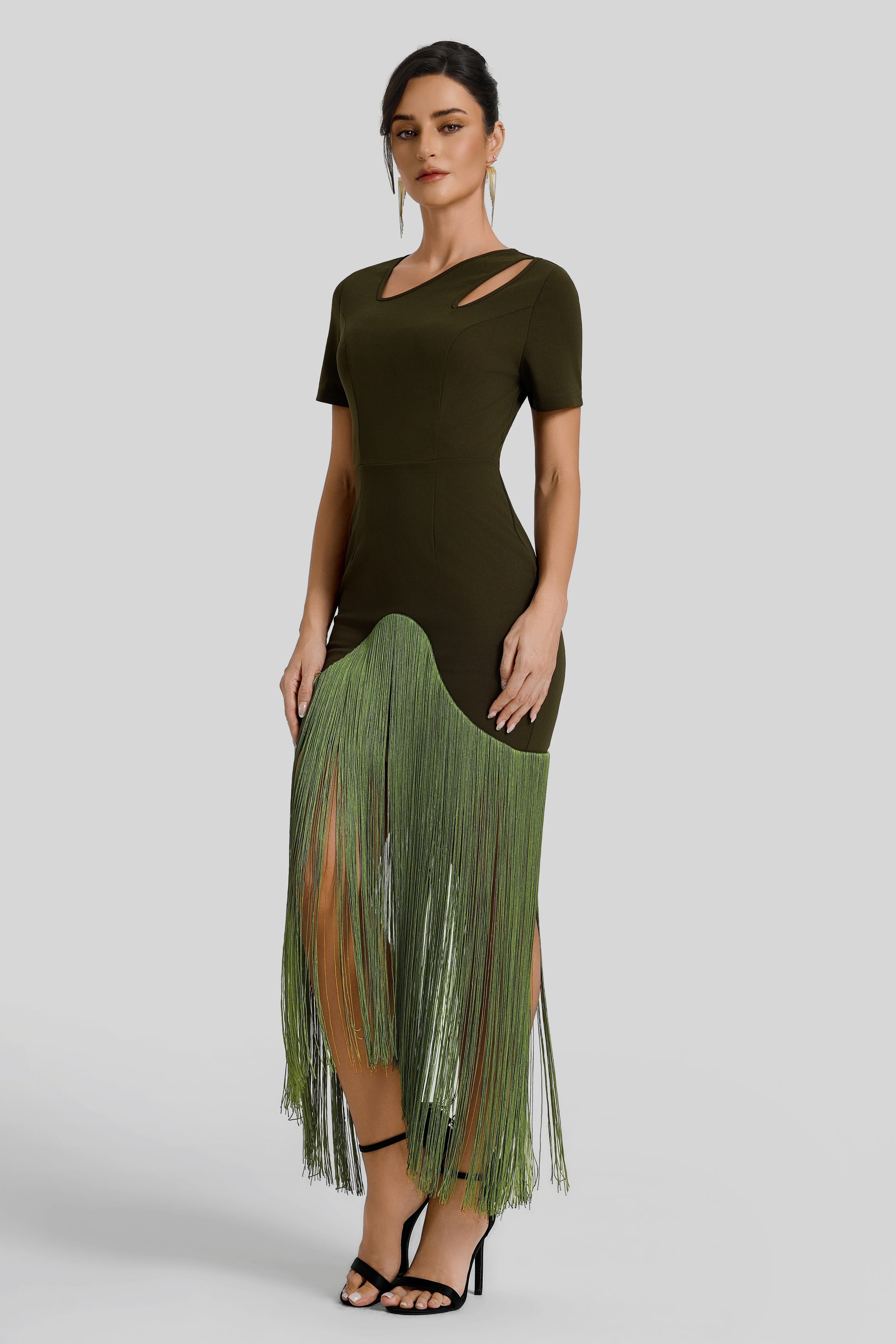 Solid Tassel Cut-Out Midi Dress