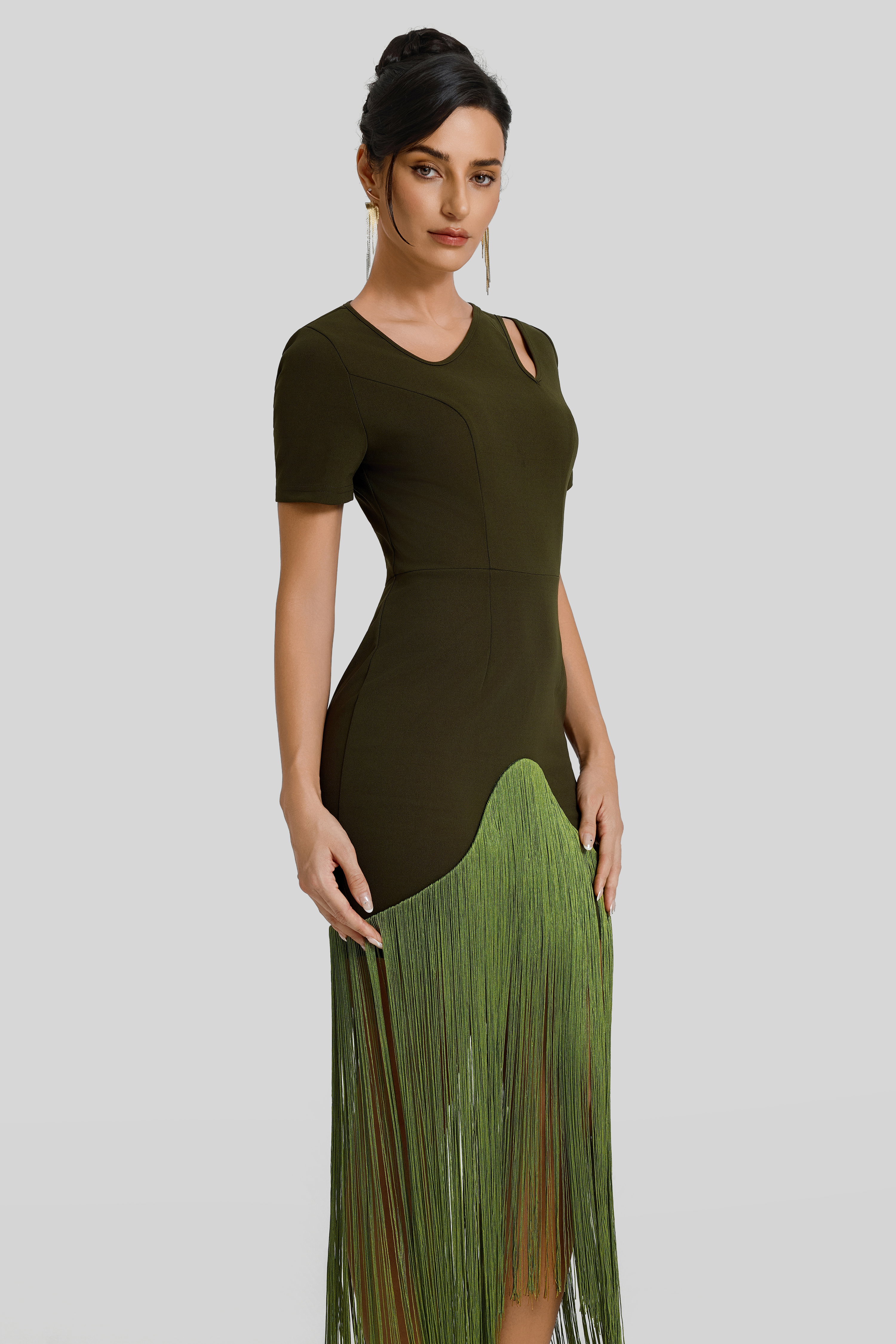 Solid Tassel Cut-Out Midi Dress