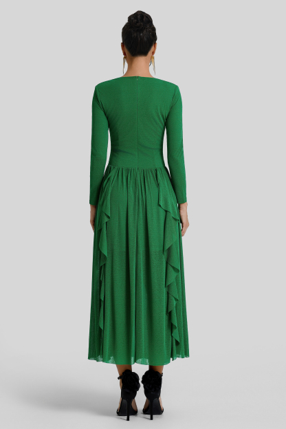 Ruffle Lace Splicing Gathering Midi Dress