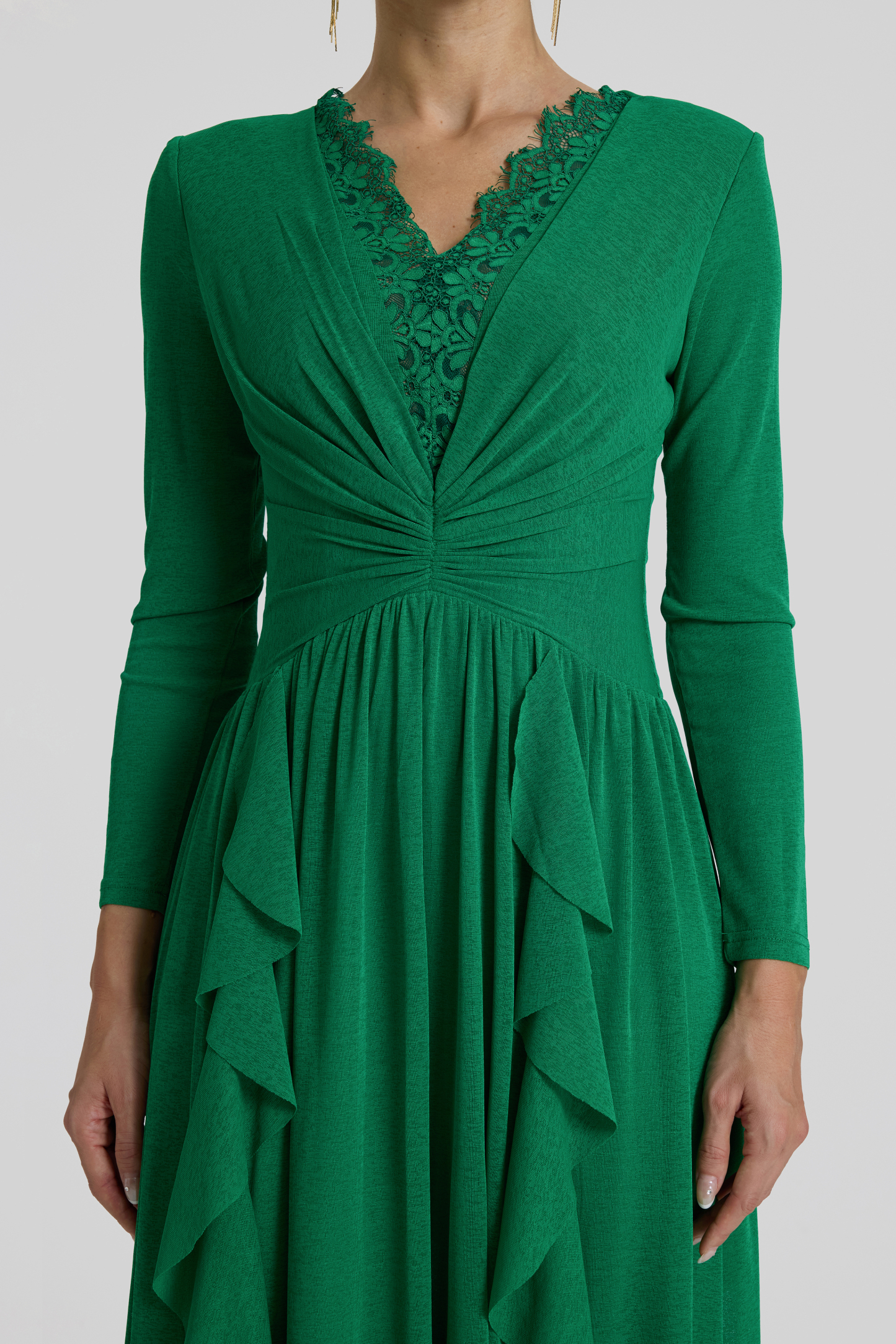 Ruffle Lace Splicing Gathering Midi Dress