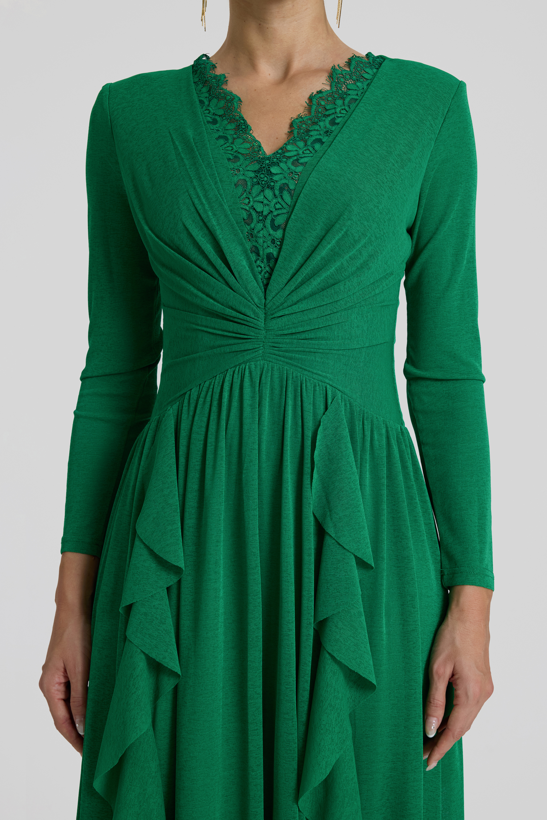 Ruffle Lace Splicing Gathering Midi Dress