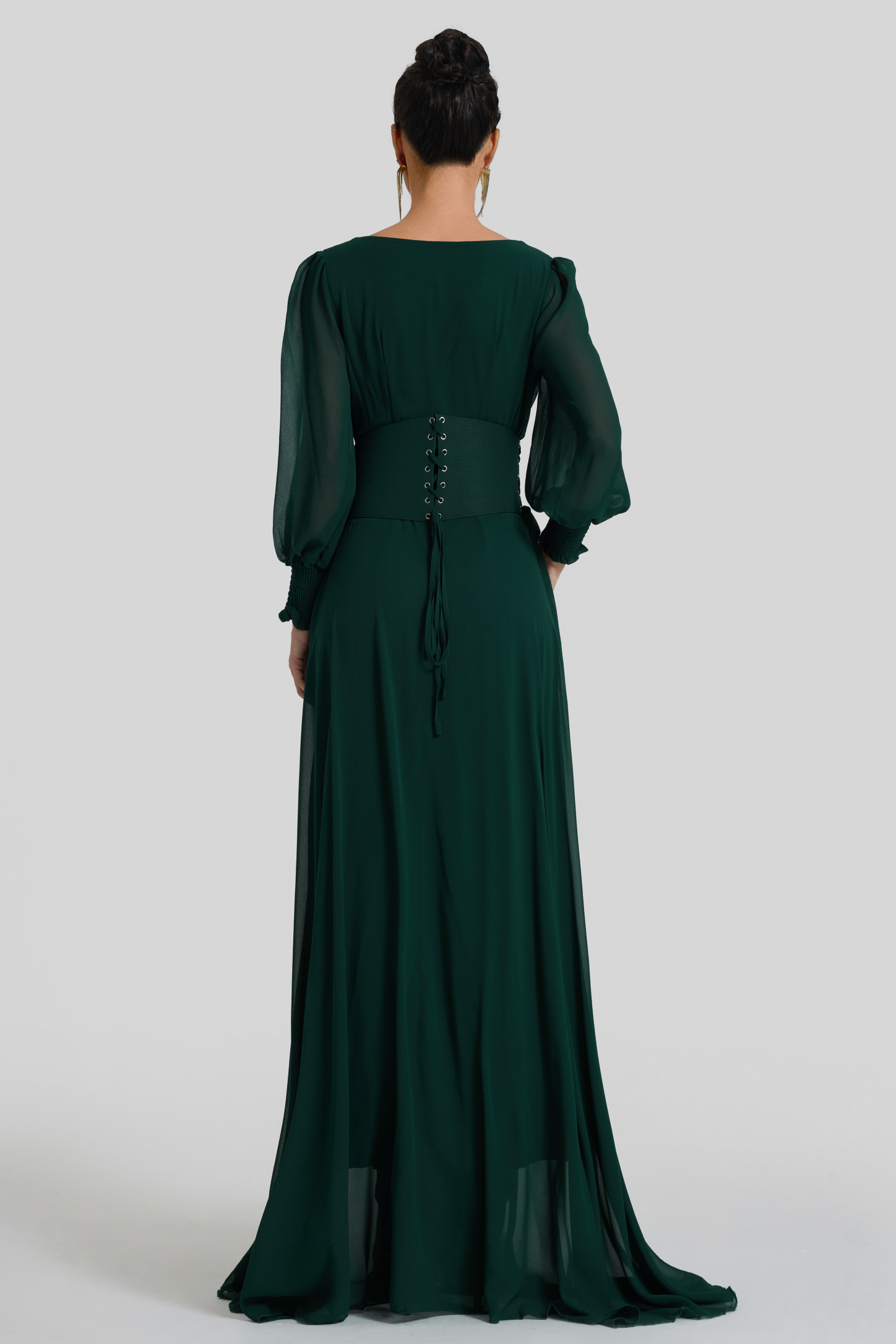 Square Collar Lantern Sleeve Maxi Dress With Corset