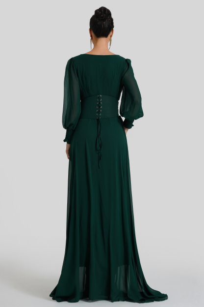 Square Collar Lantern Sleeve Maxi Dress With Corset