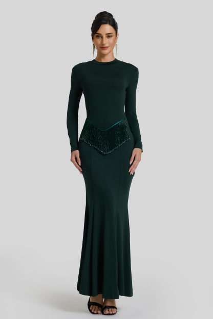 Solid Beaded Round Neck Maxi Dress