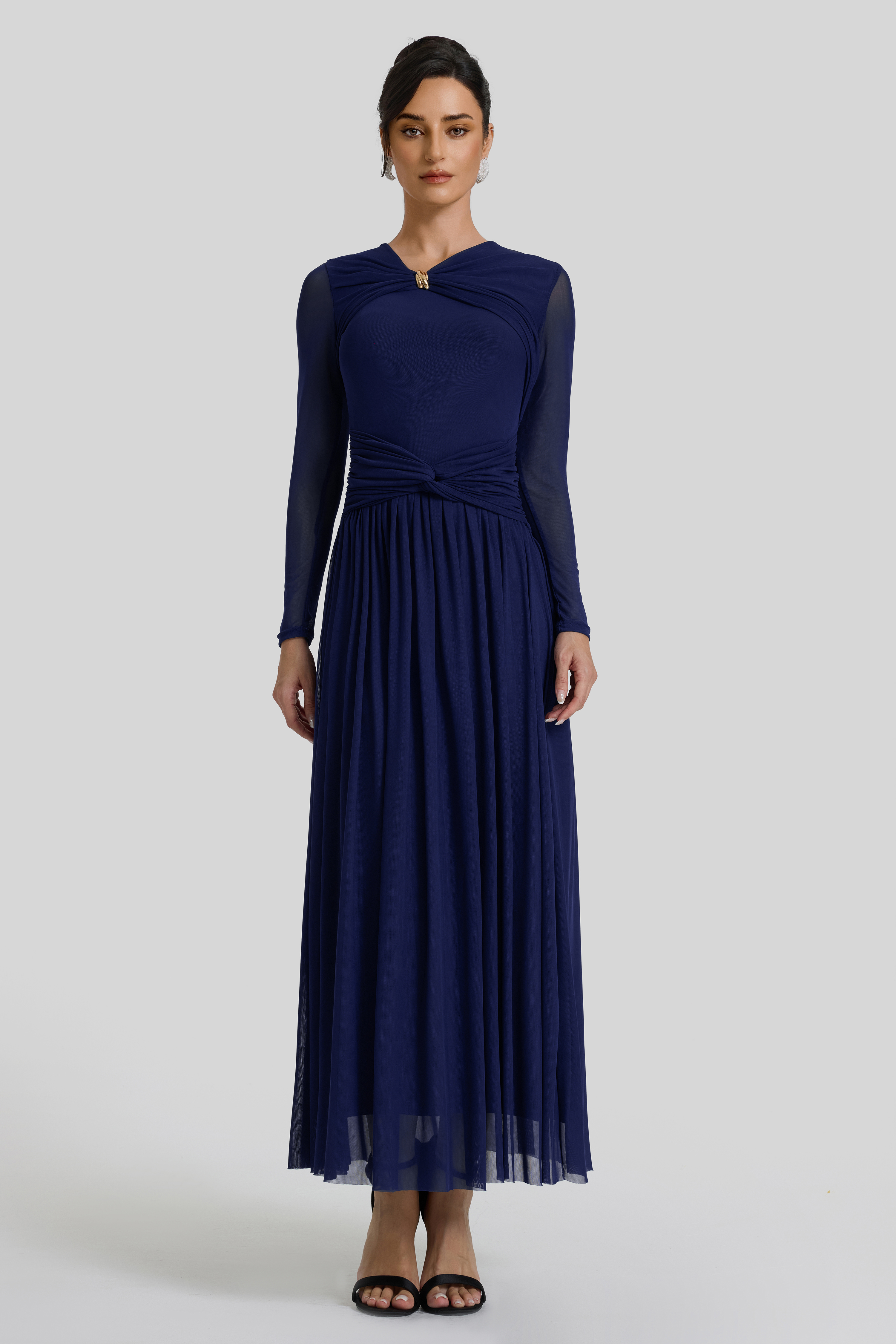 Solid Gathering Knotted Midi Dress