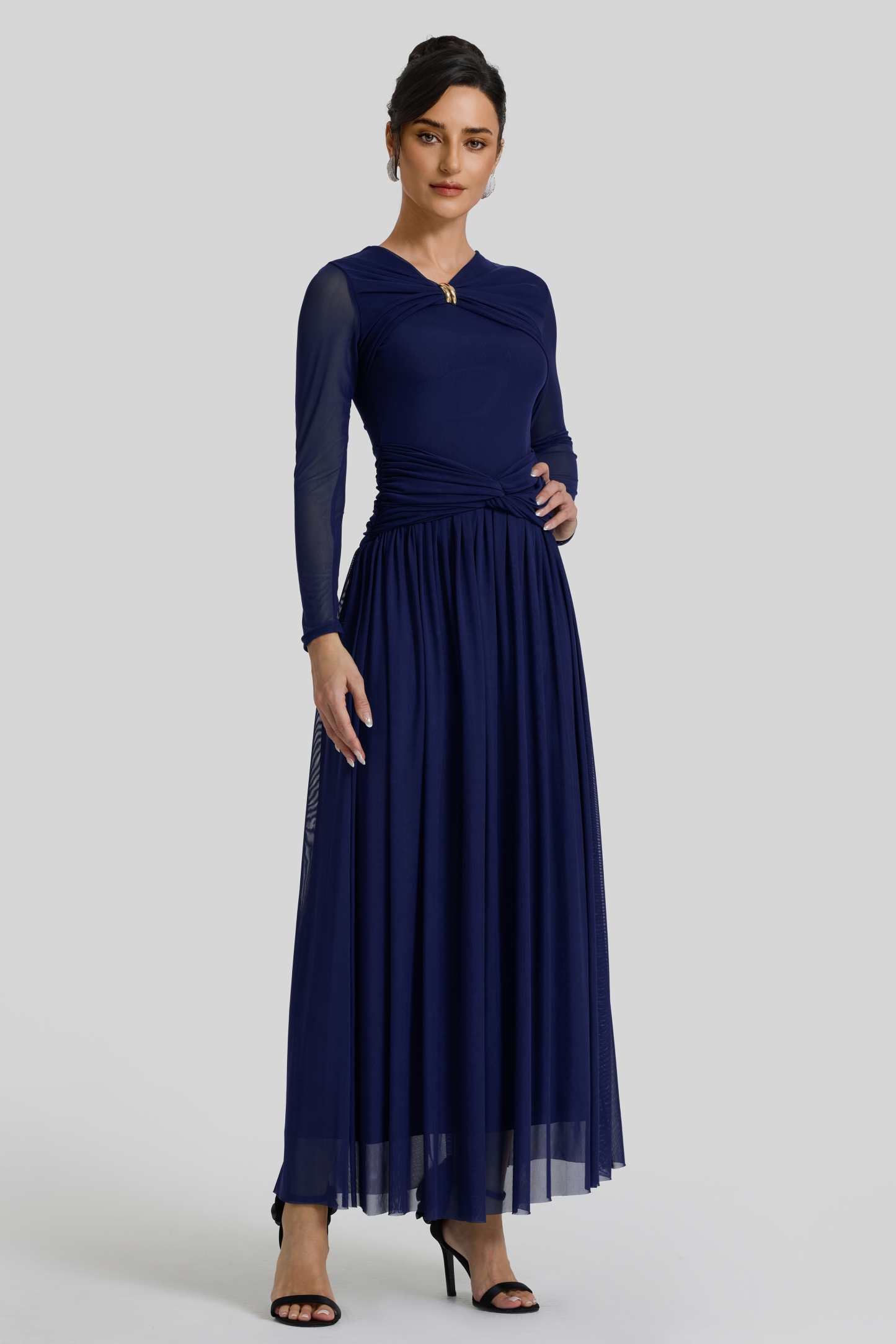 Solid Gathering Knotted Midi Dress