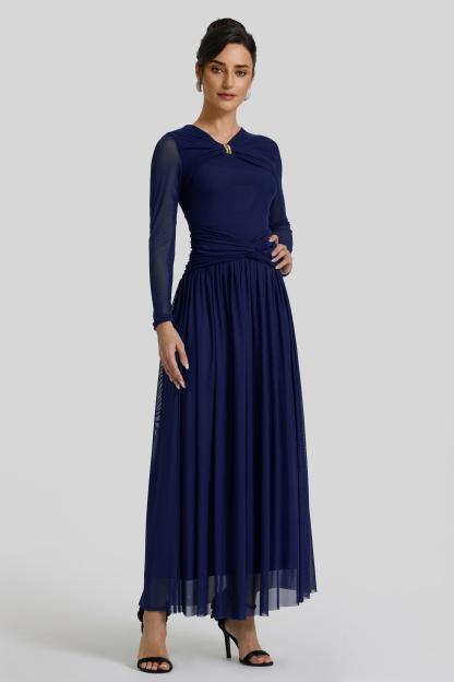 Solid Gathering Knotted Midi Dress