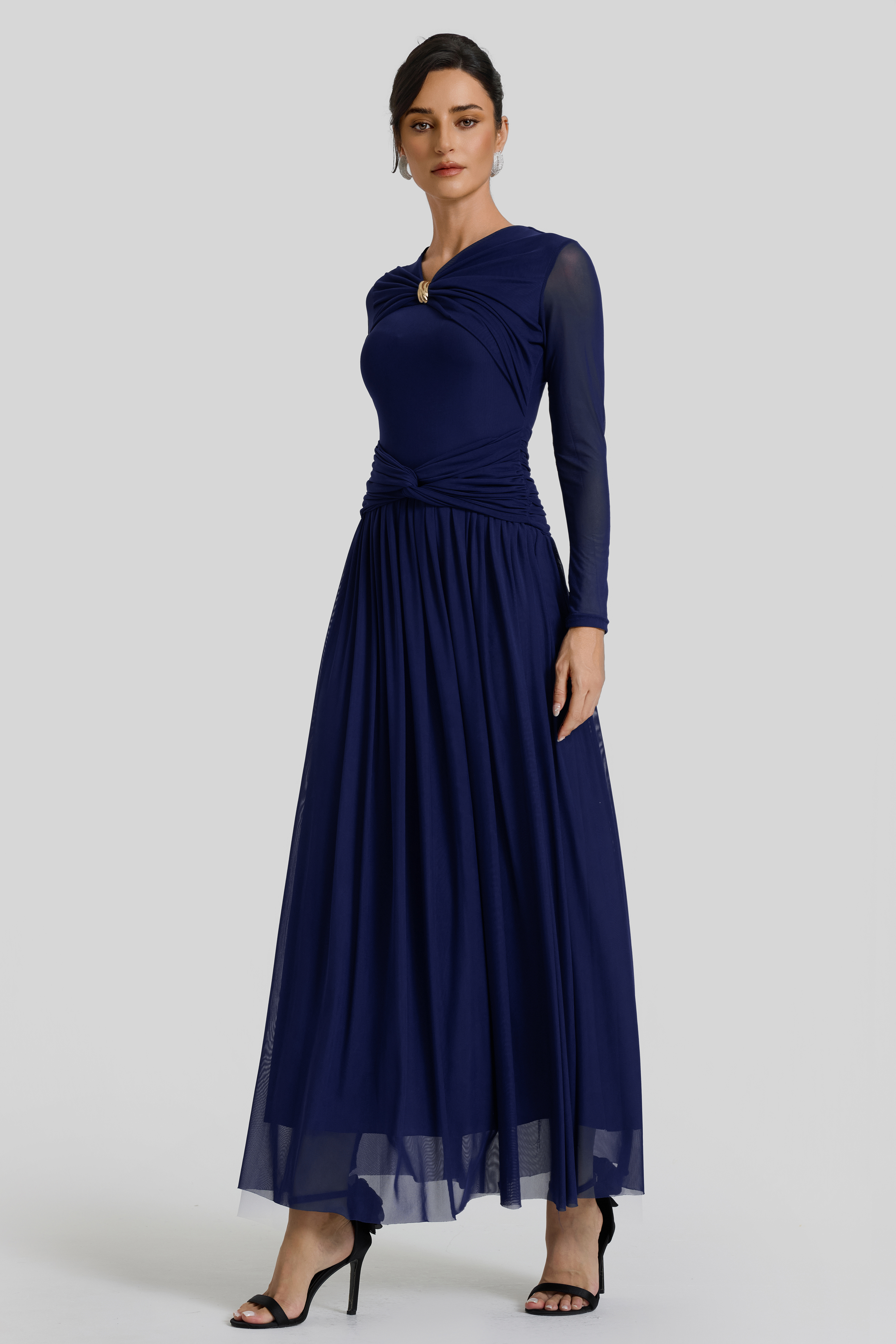 Solid Gathering Knotted Midi Dress