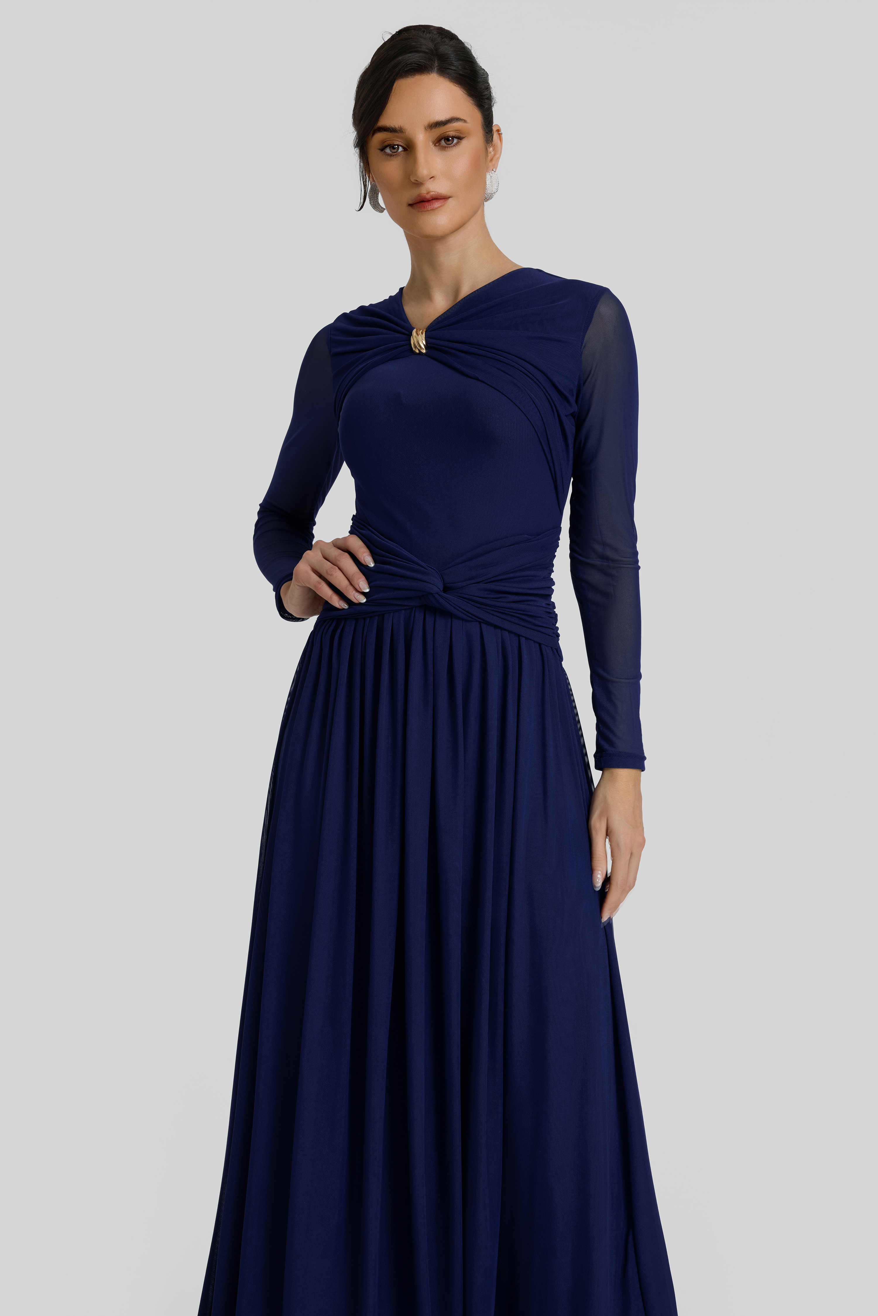 Solid Gathering Knotted Midi Dress