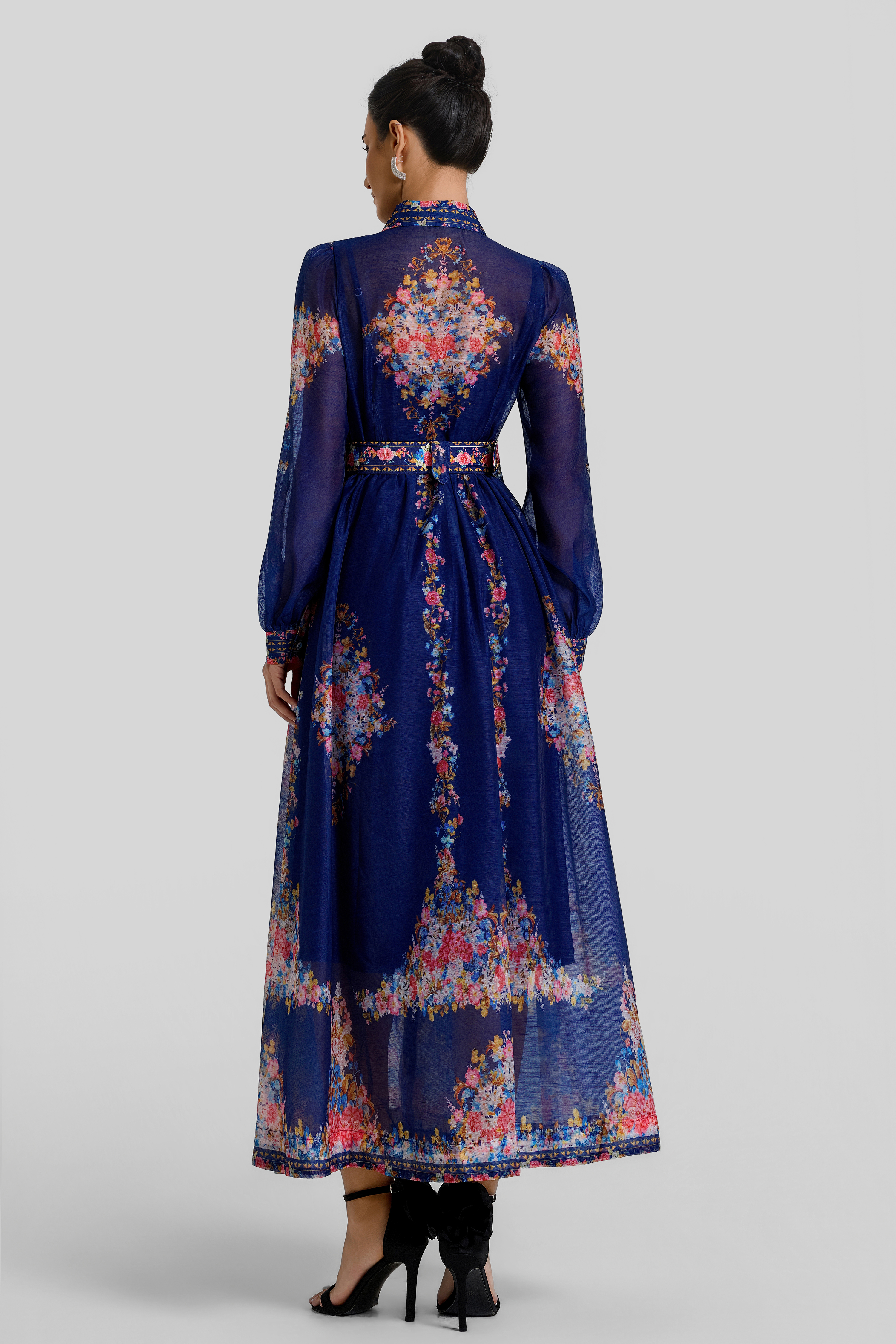 Floral Single Breasted Midi Dress With Belt