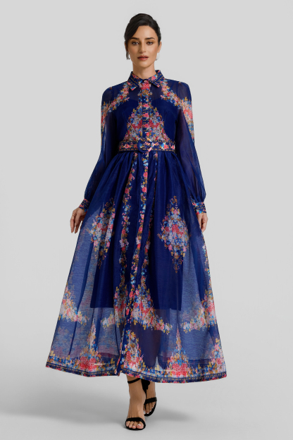 Floral Single Breasted Midi Dress With Belt