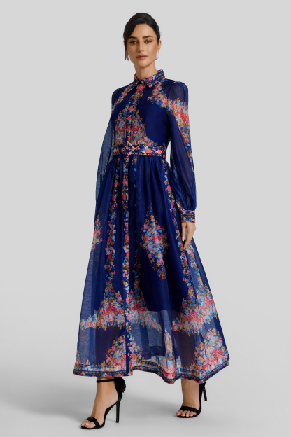 Floral Single Breasted Midi Dress With Belt