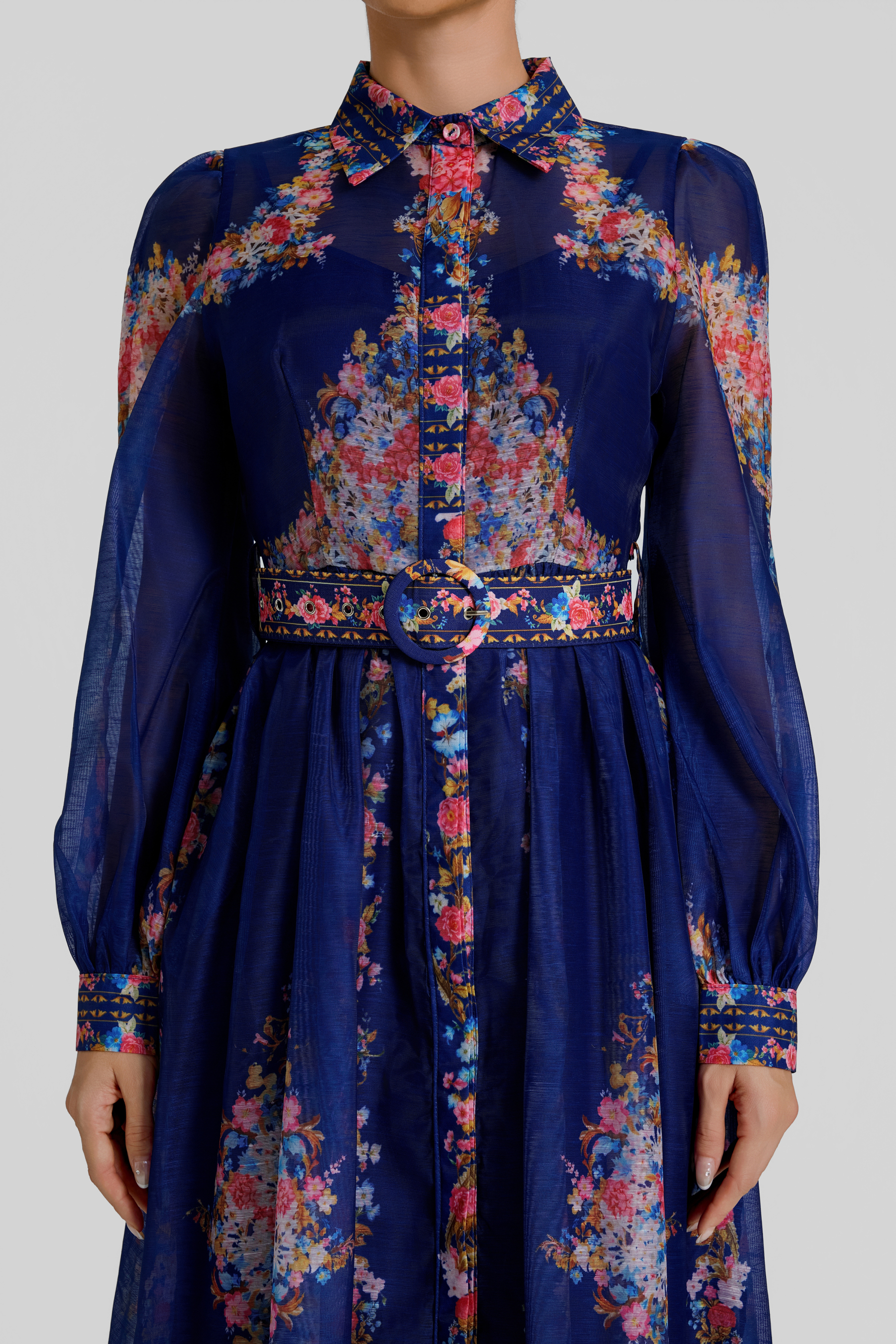 Floral Single Breasted Midi Dress With Belt