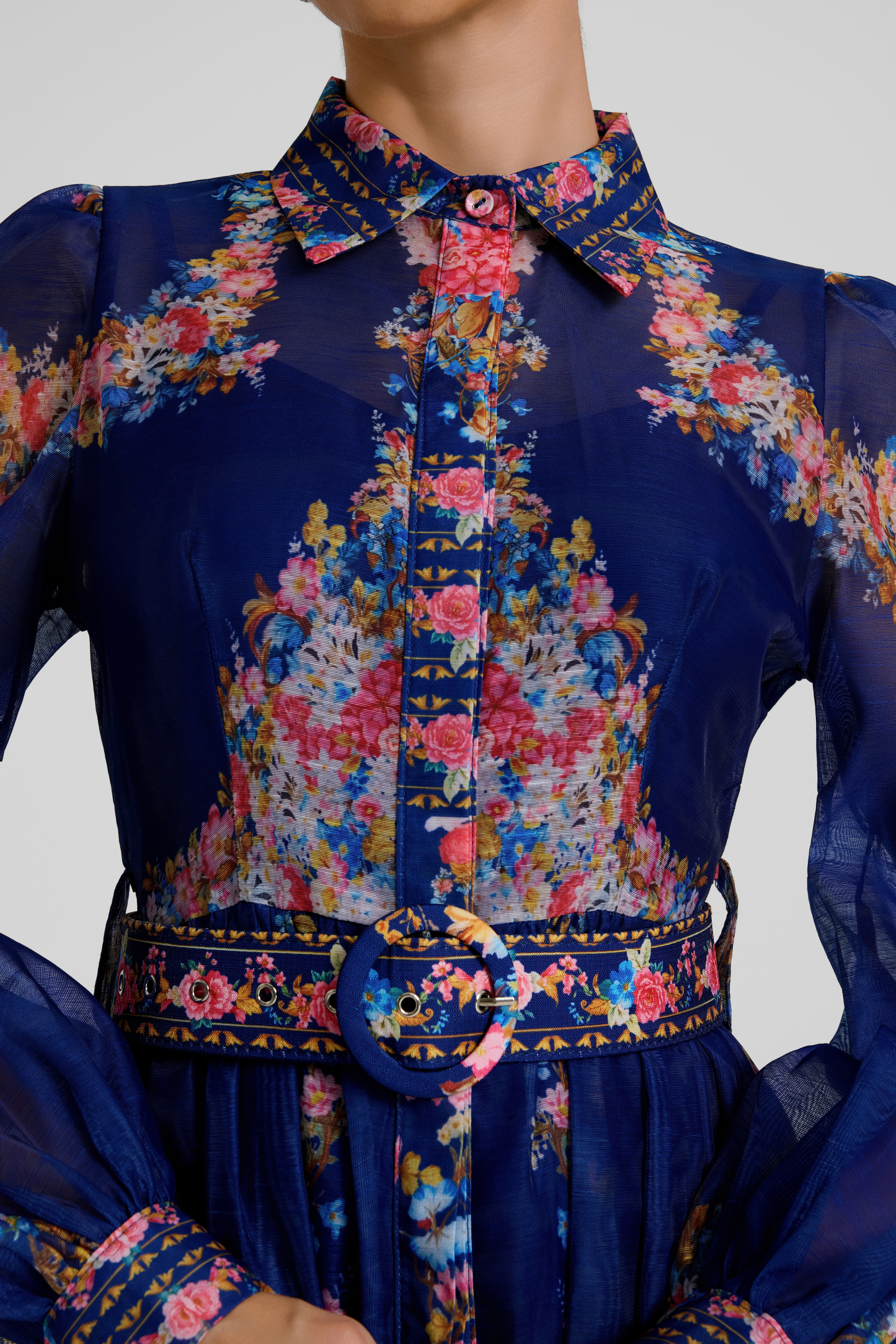 Floral Single Breasted Midi Dress With Belt