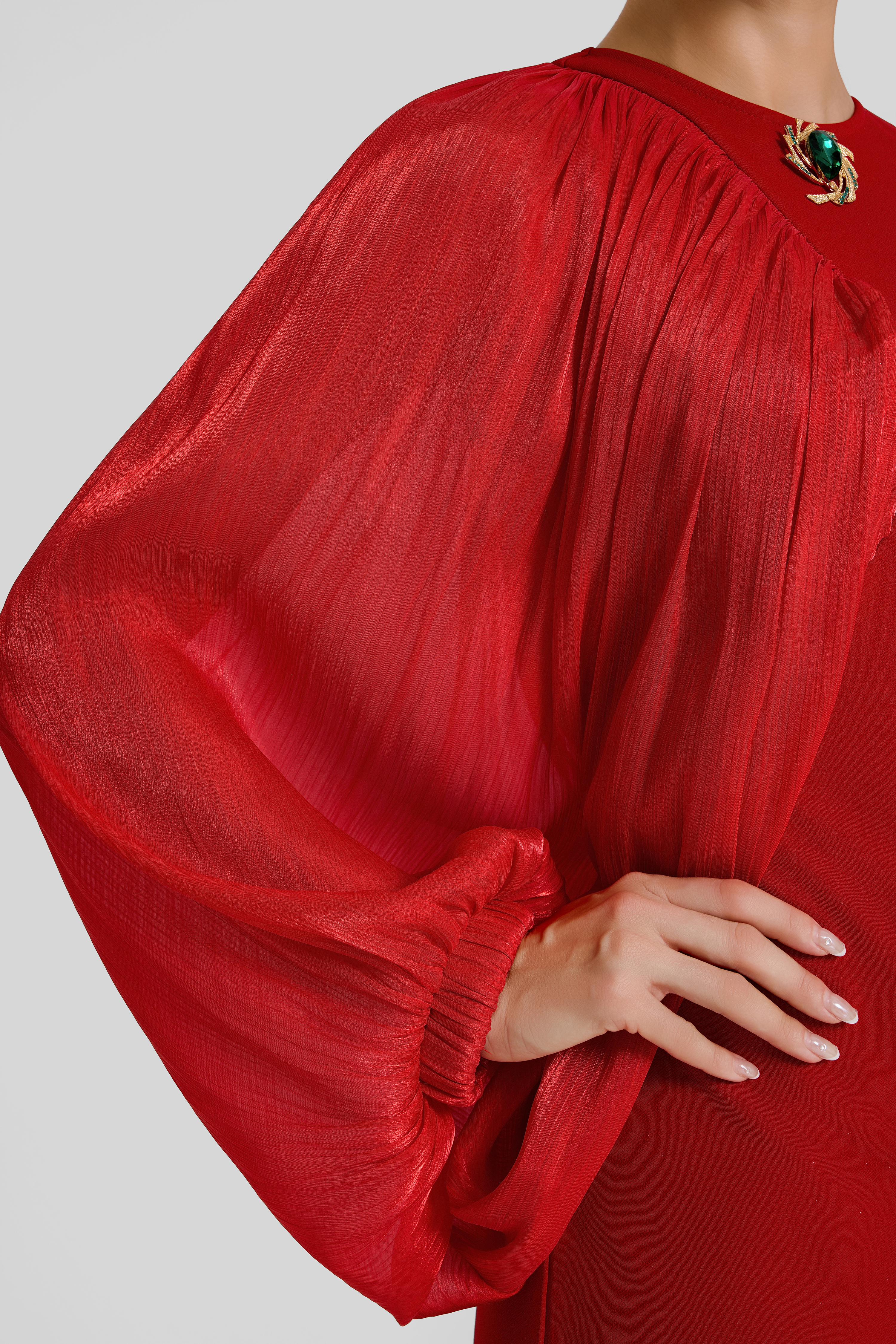 Chiffon Splicing Lantern Sleeves Midi Dress