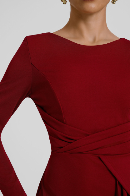 Solid Ruched Long Sleeve Maxi Dress