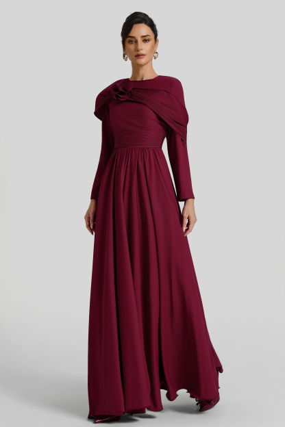 Solid Ruched 3D Flower Maxi Dress