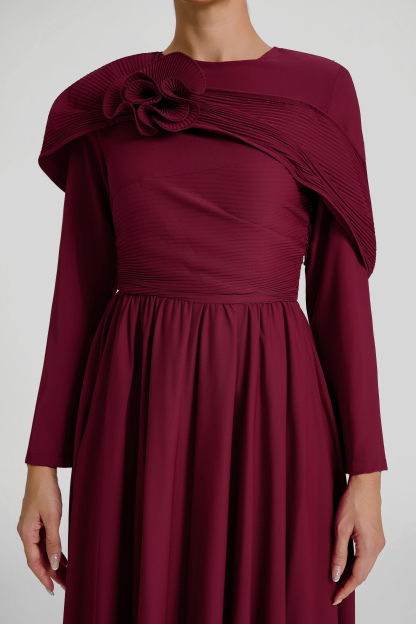 Solid Ruched 3D Flower Maxi Dress