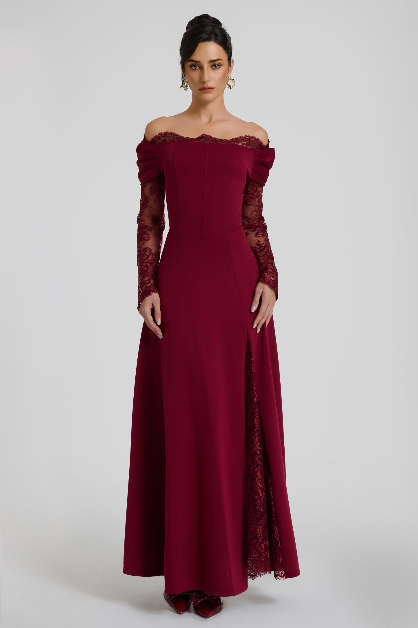 Off Shoulder Lace Splicing Maxi Dress