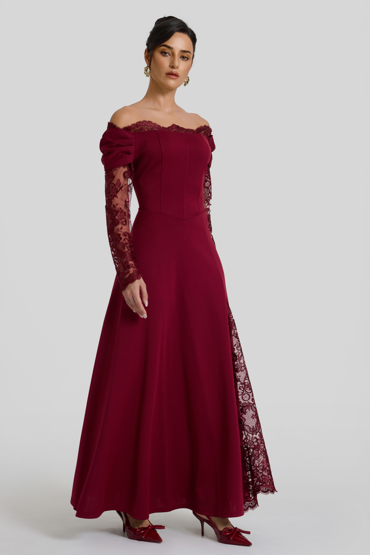 Off Shoulder Lace Splicing Maxi Dress
