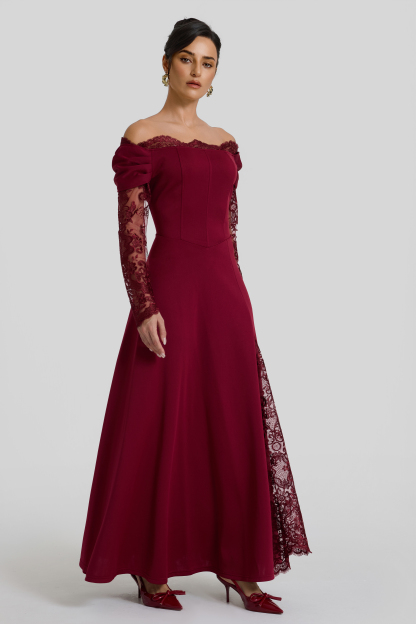 Off Shoulder Lace Splicing Maxi Dress