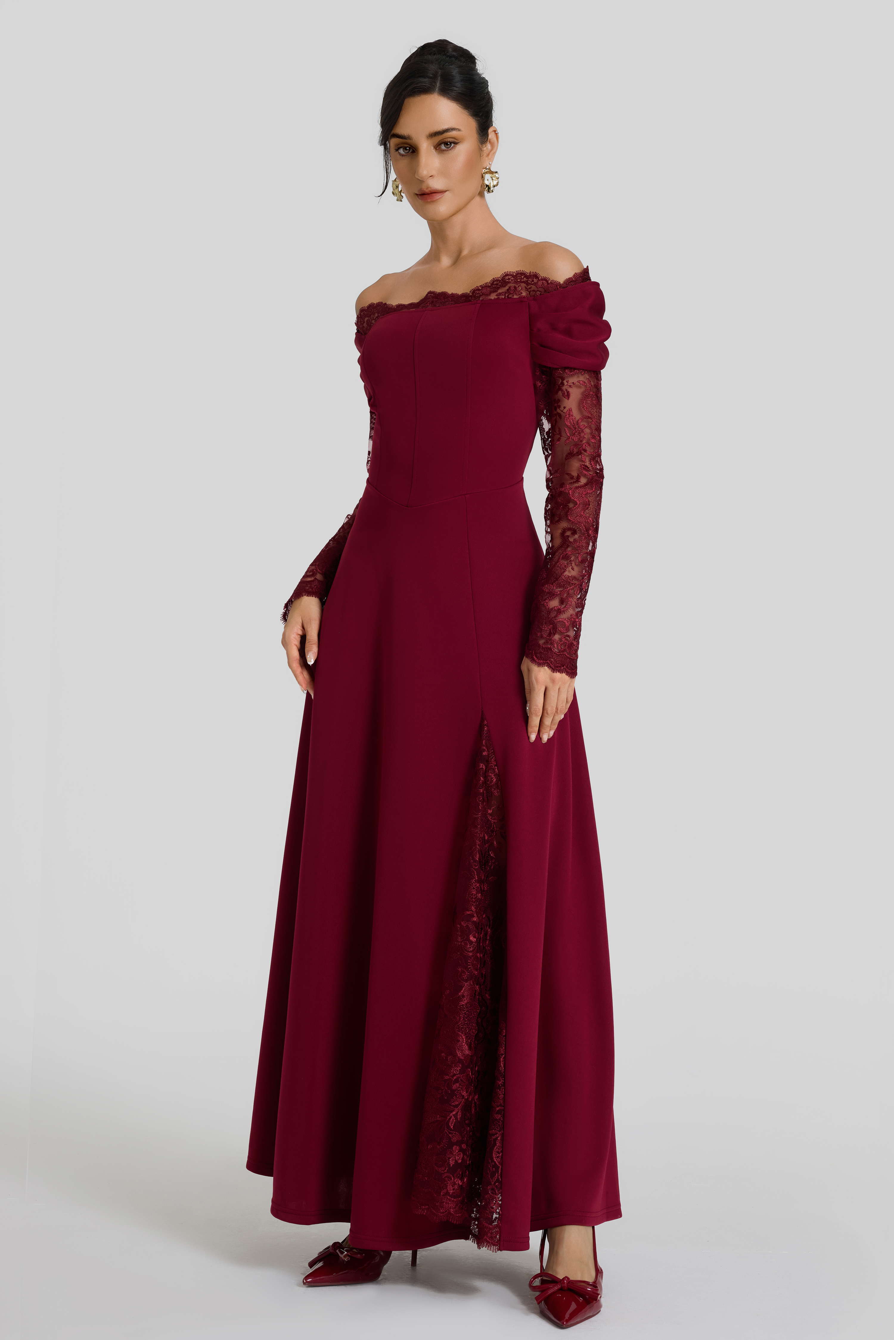 Off Shoulder Lace Splicing Maxi Dress
