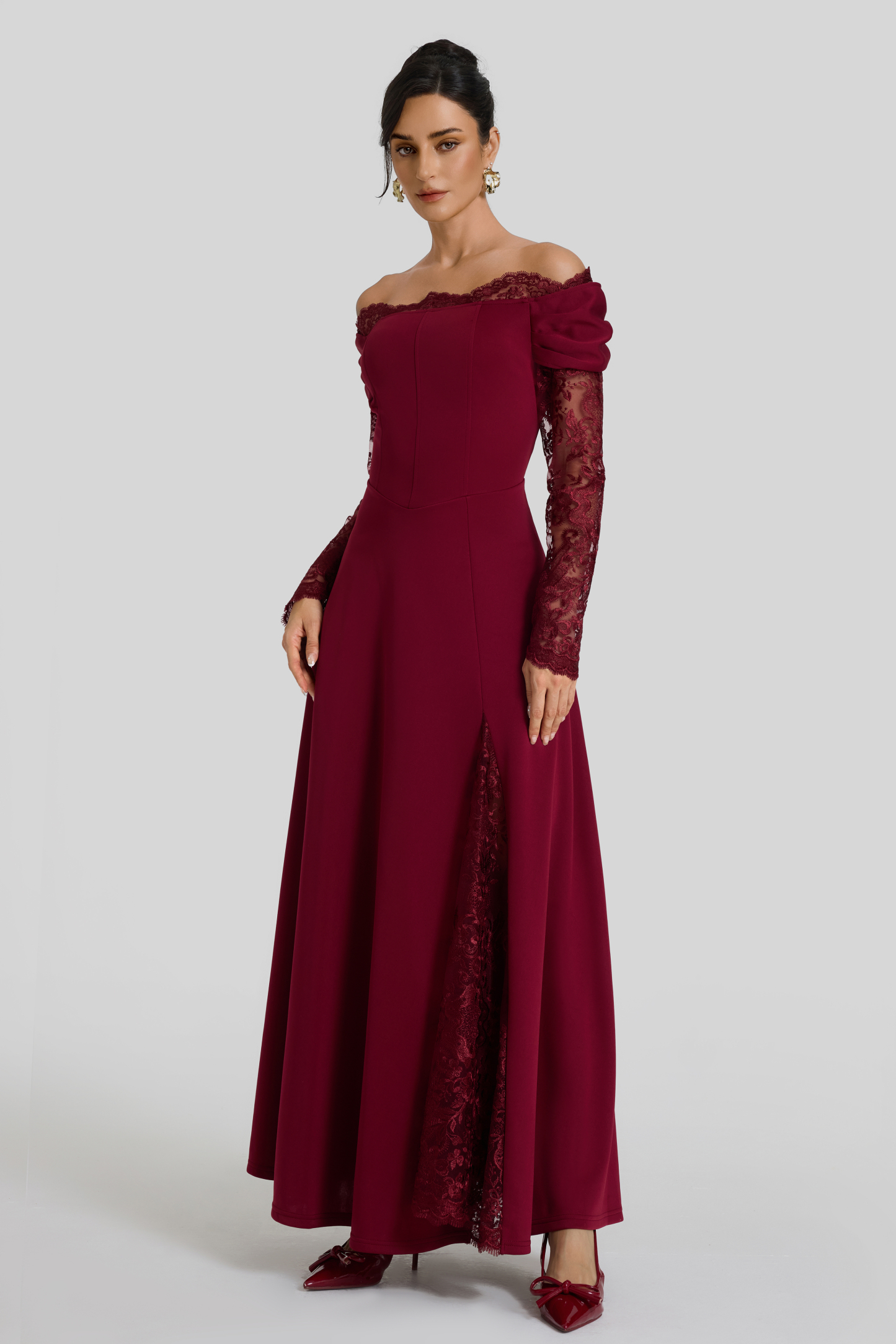 Off Shoulder Lace Splicing Maxi Dress
