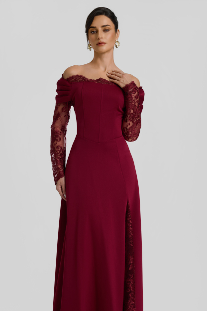Off Shoulder Lace Splicing Maxi Dress