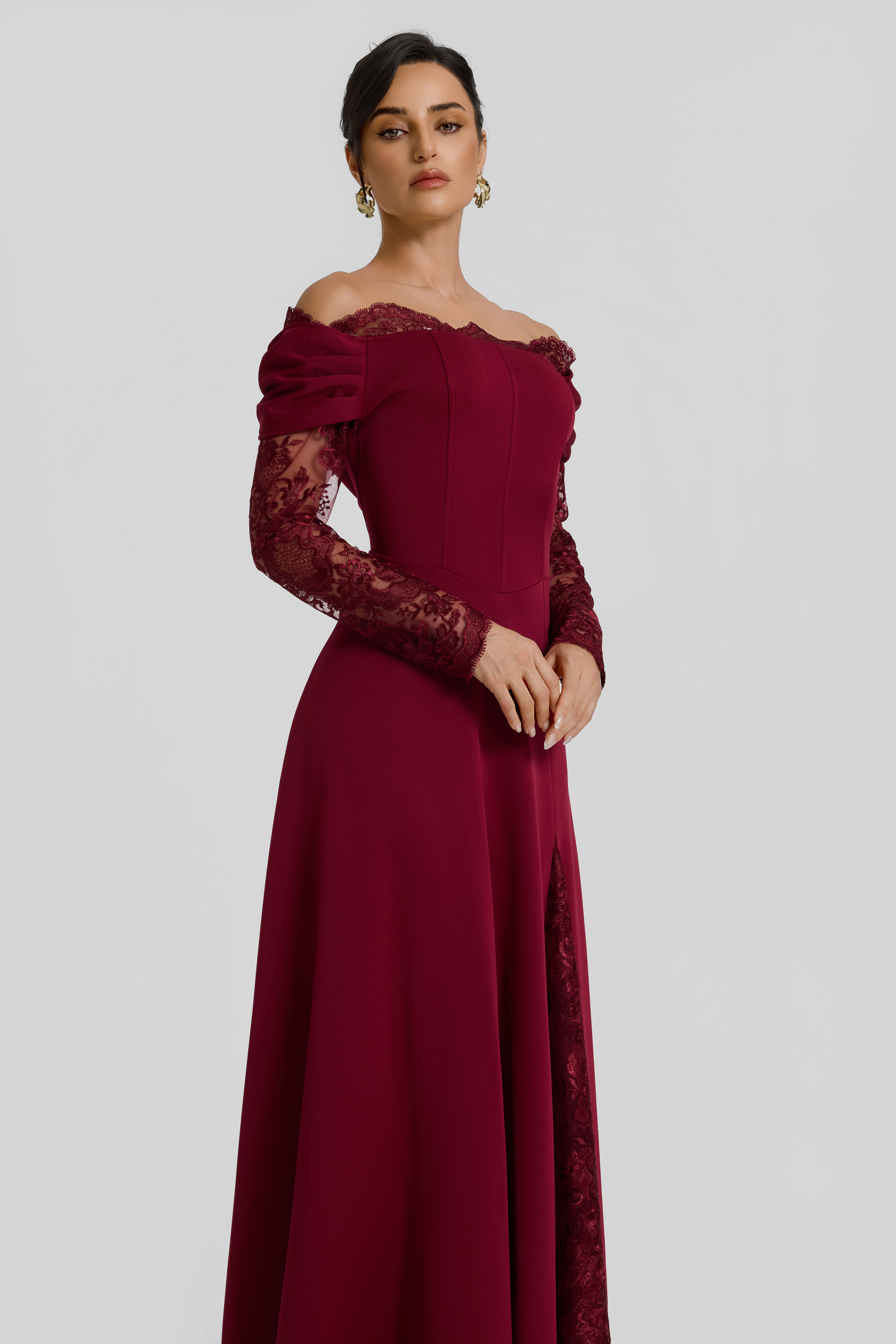 Off Shoulder Lace Splicing Maxi Dress
