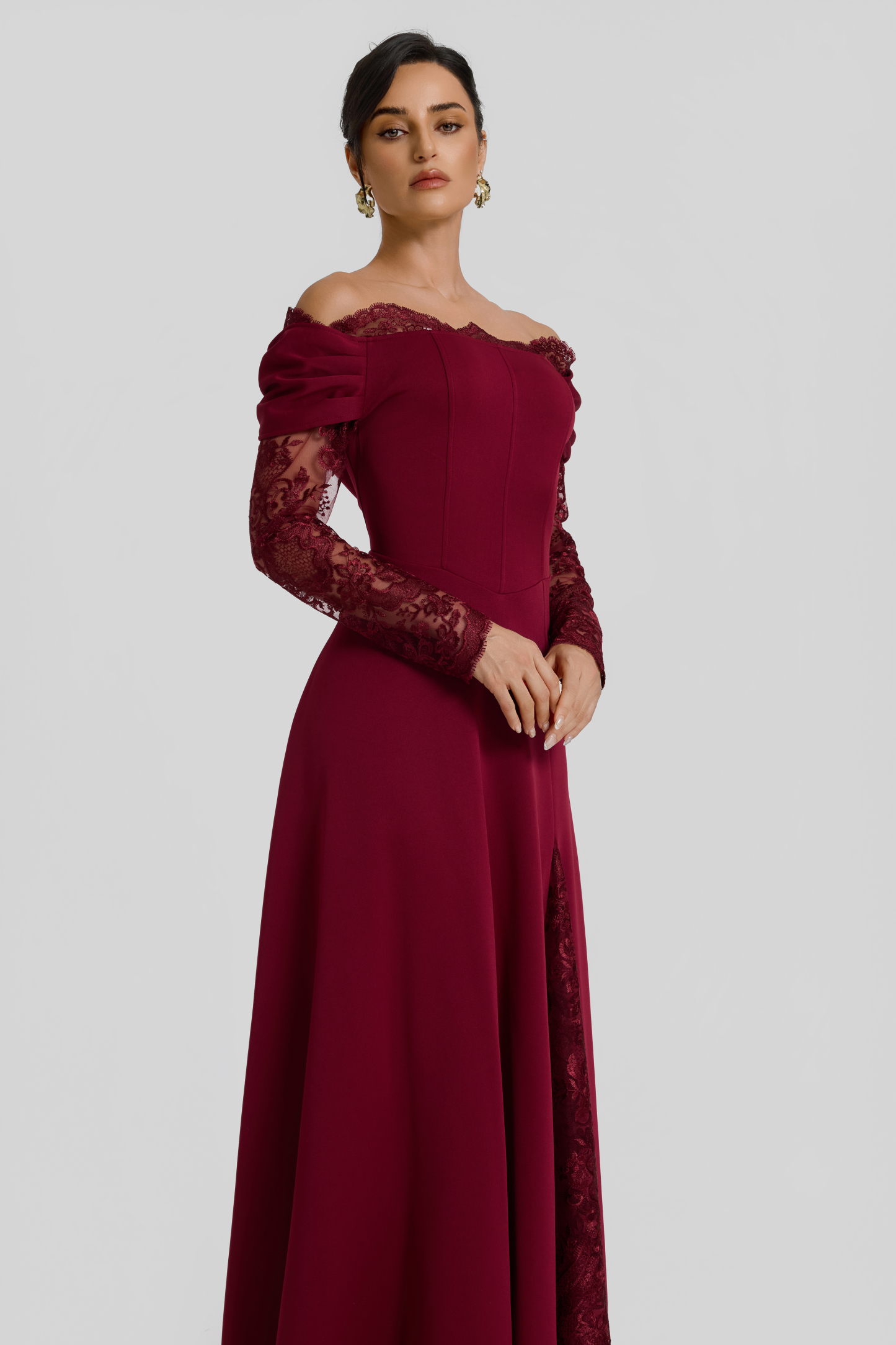 Off Shoulder Lace Splicing Maxi Dress