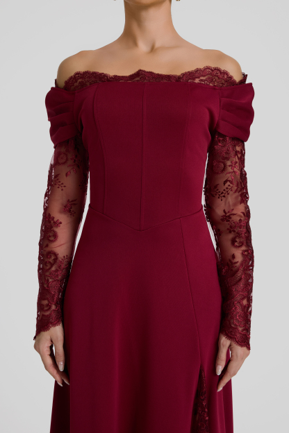 Off Shoulder Lace Splicing Maxi Dress