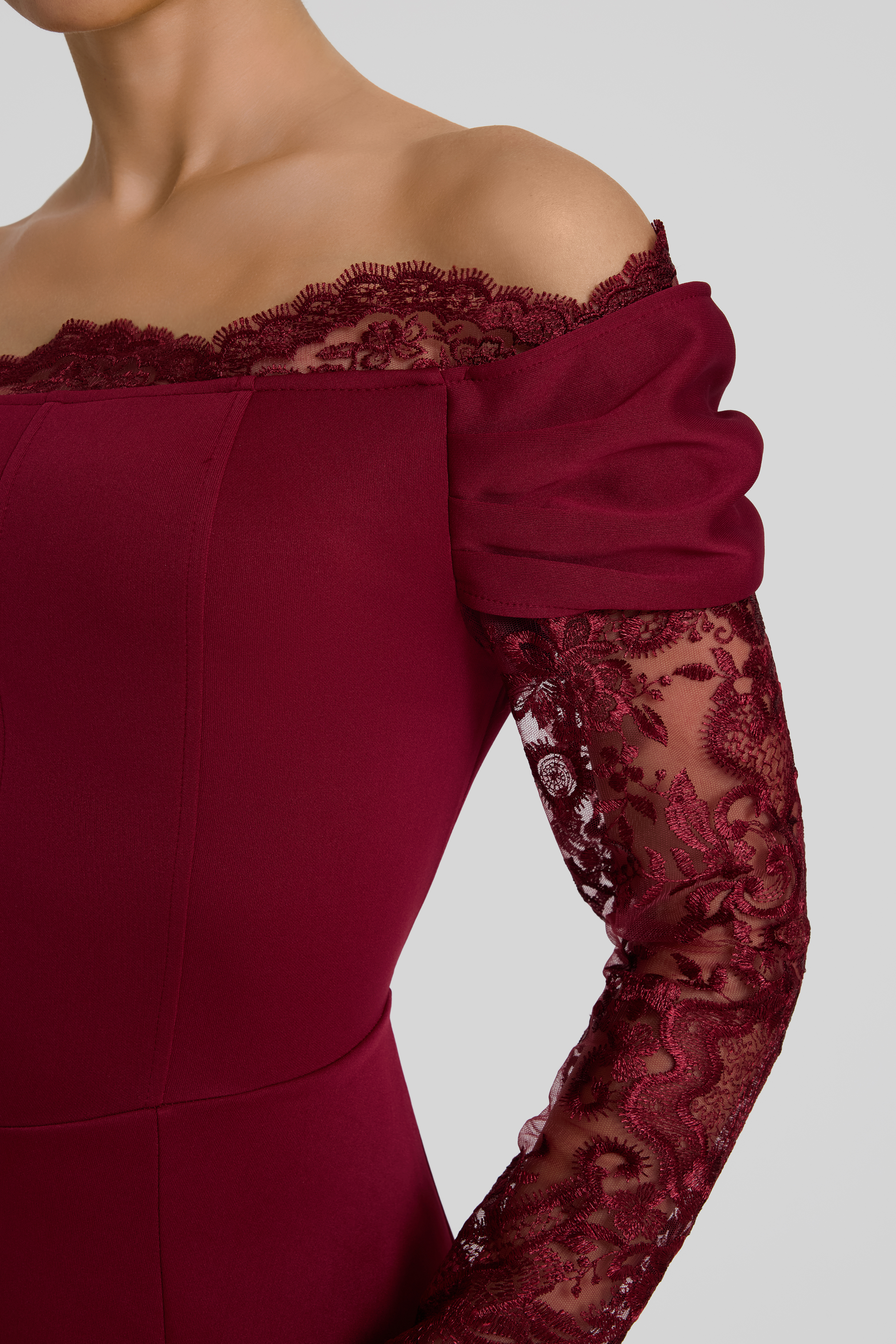 Off Shoulder Lace Splicing Maxi Dress