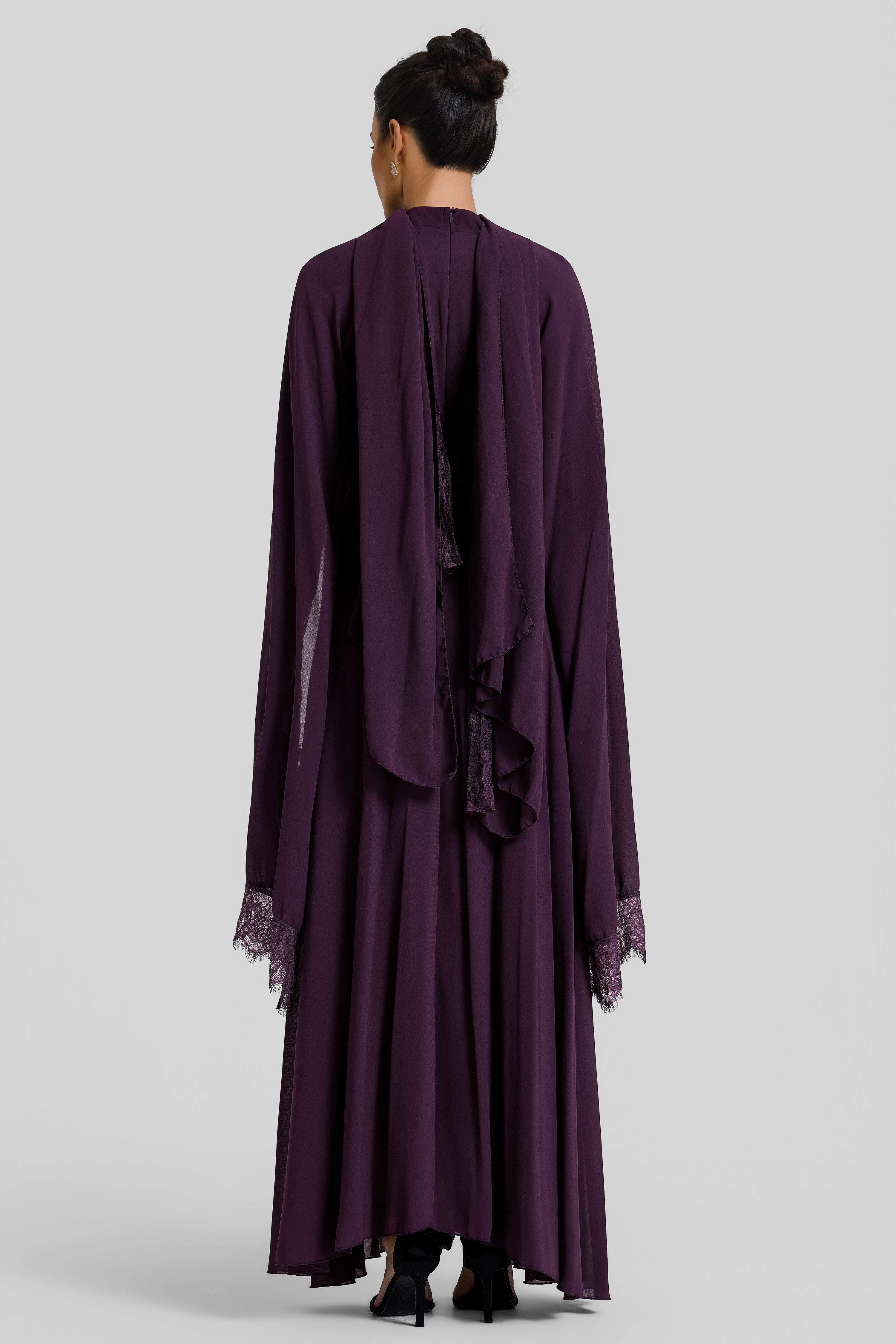 Lace Splicing Cape Sleeve Maxi Dress