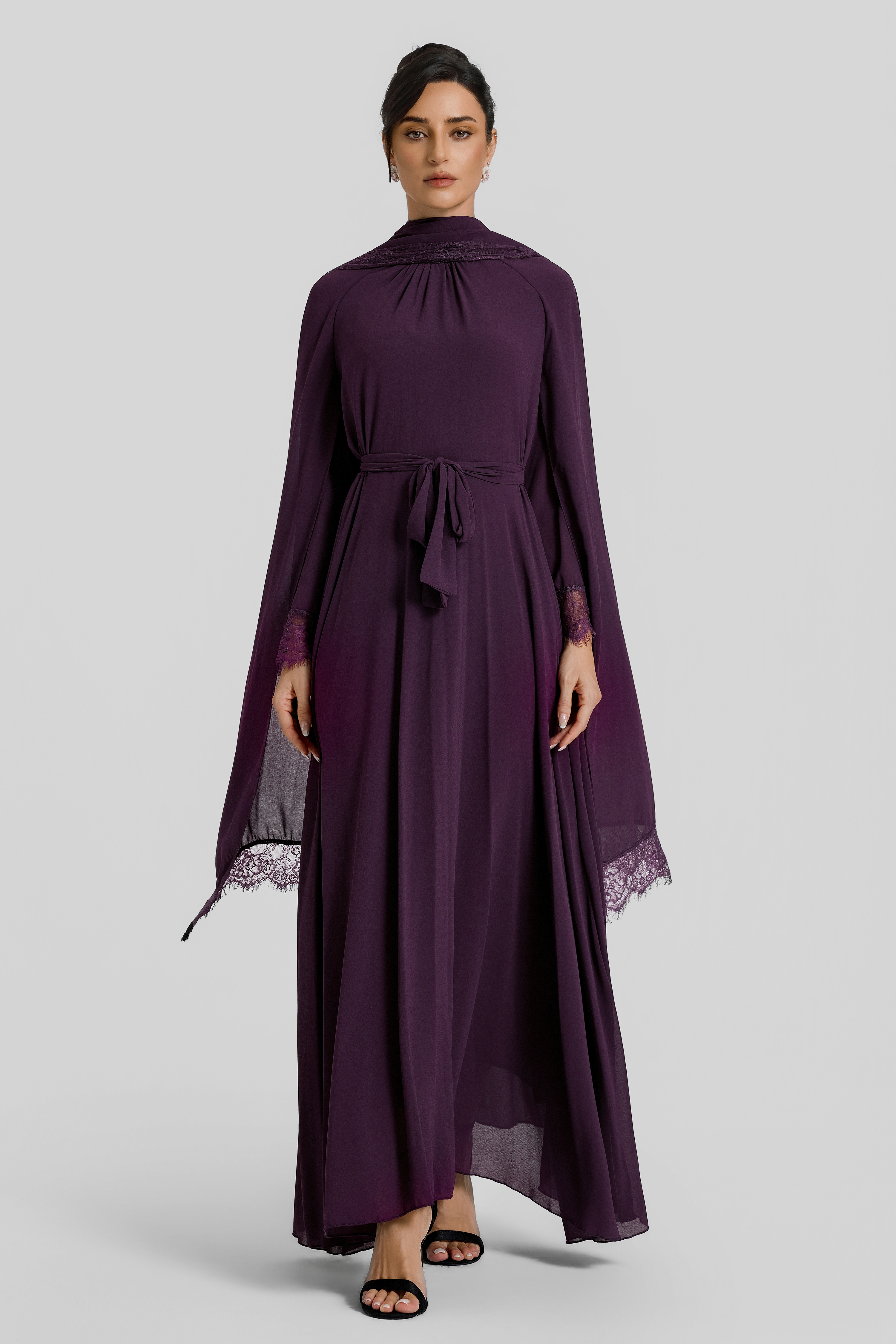 Lace Splicing Cape Sleeve Maxi Dress