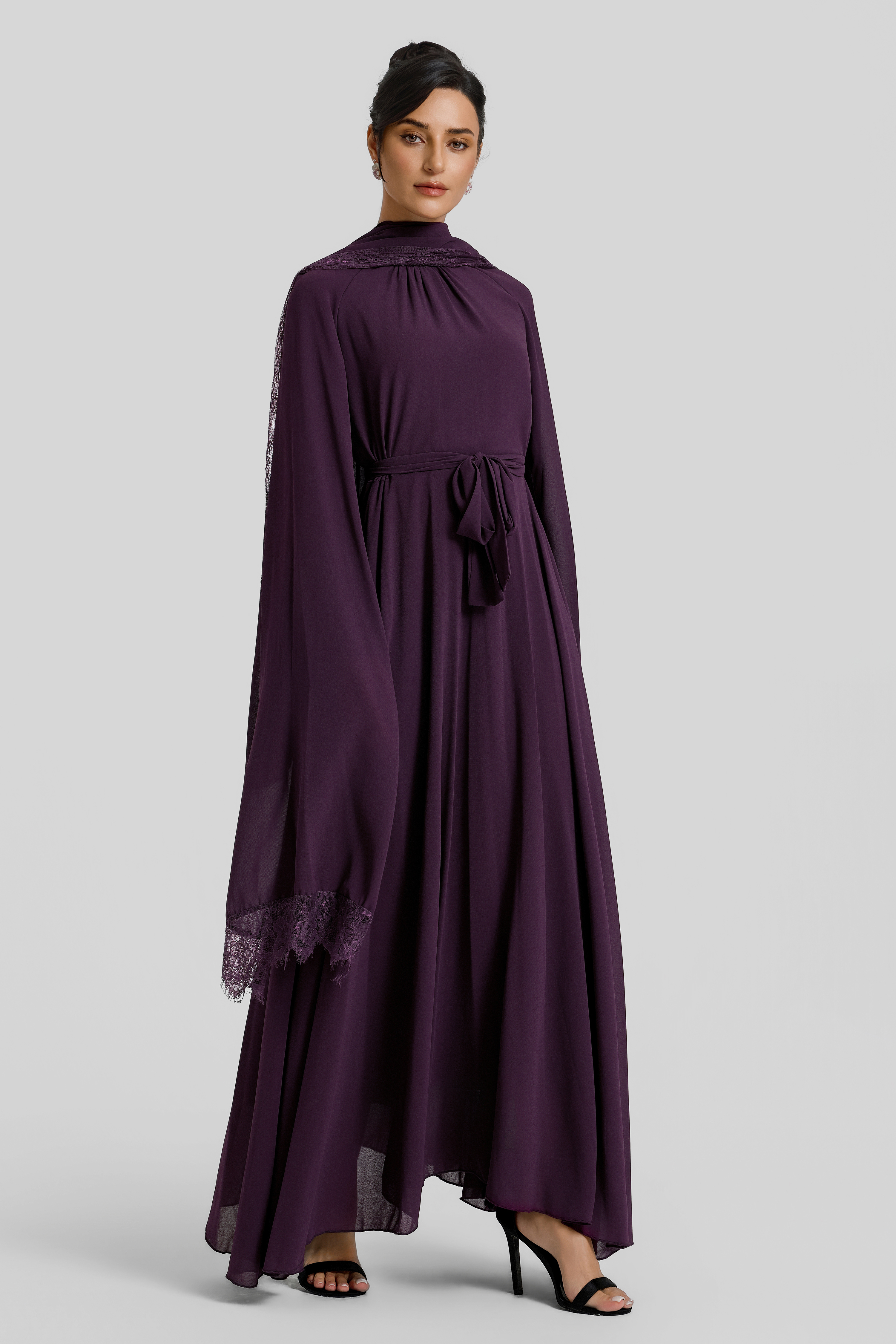 Lace Splicing Cape Sleeve Maxi Dress