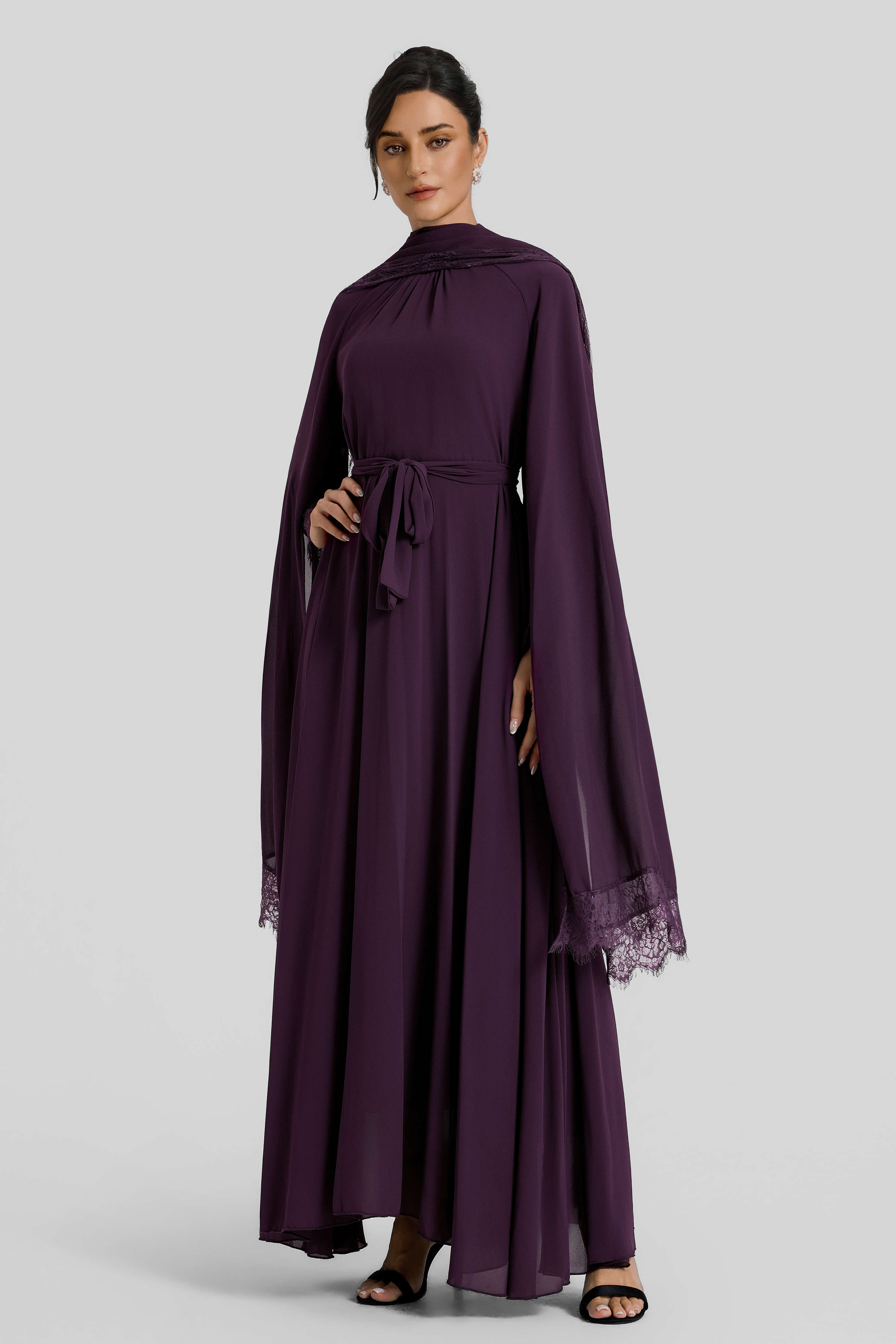 Lace Splicing Cape Sleeve Maxi Dress
