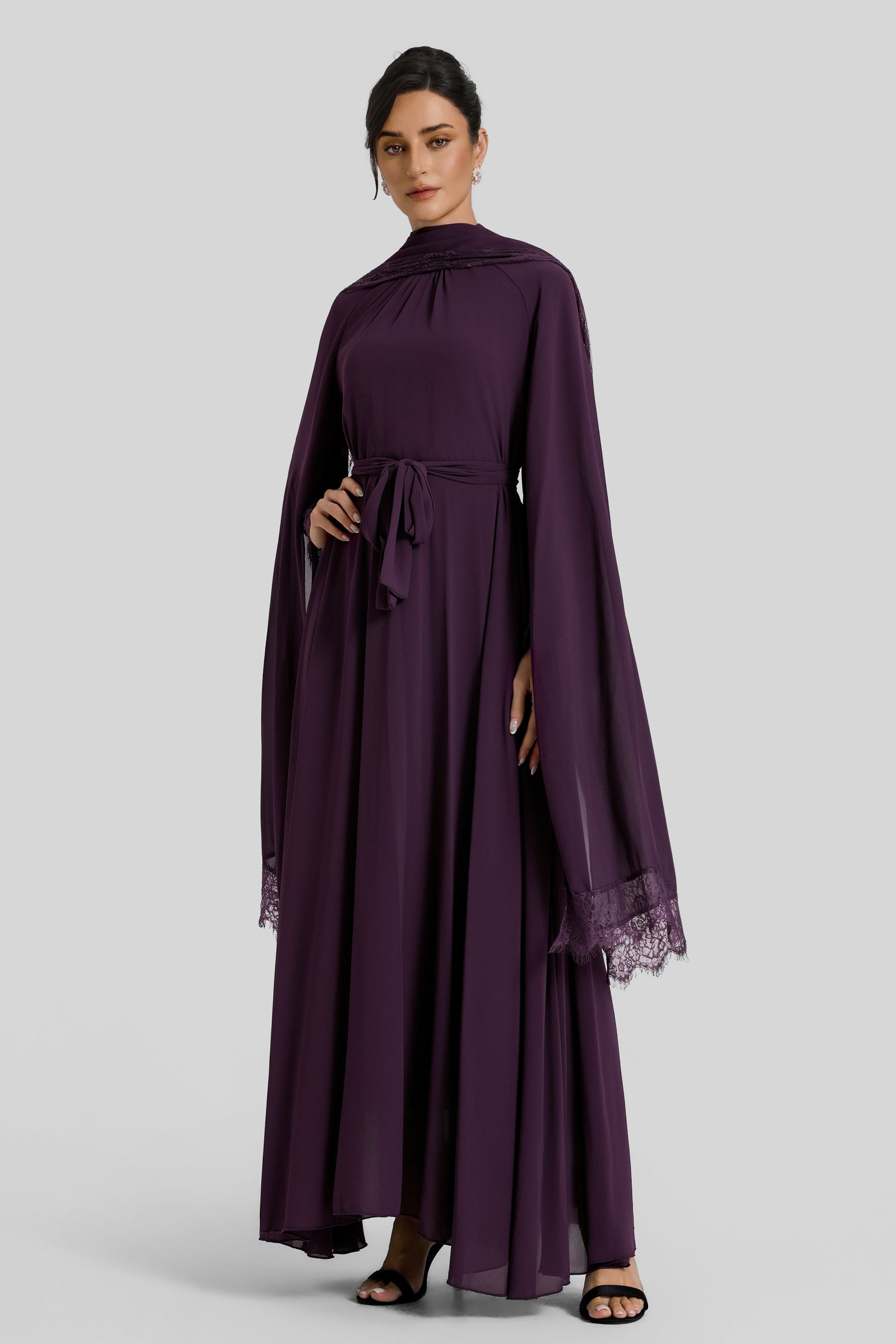 Lace Splicing Cape Sleeve Maxi Dress