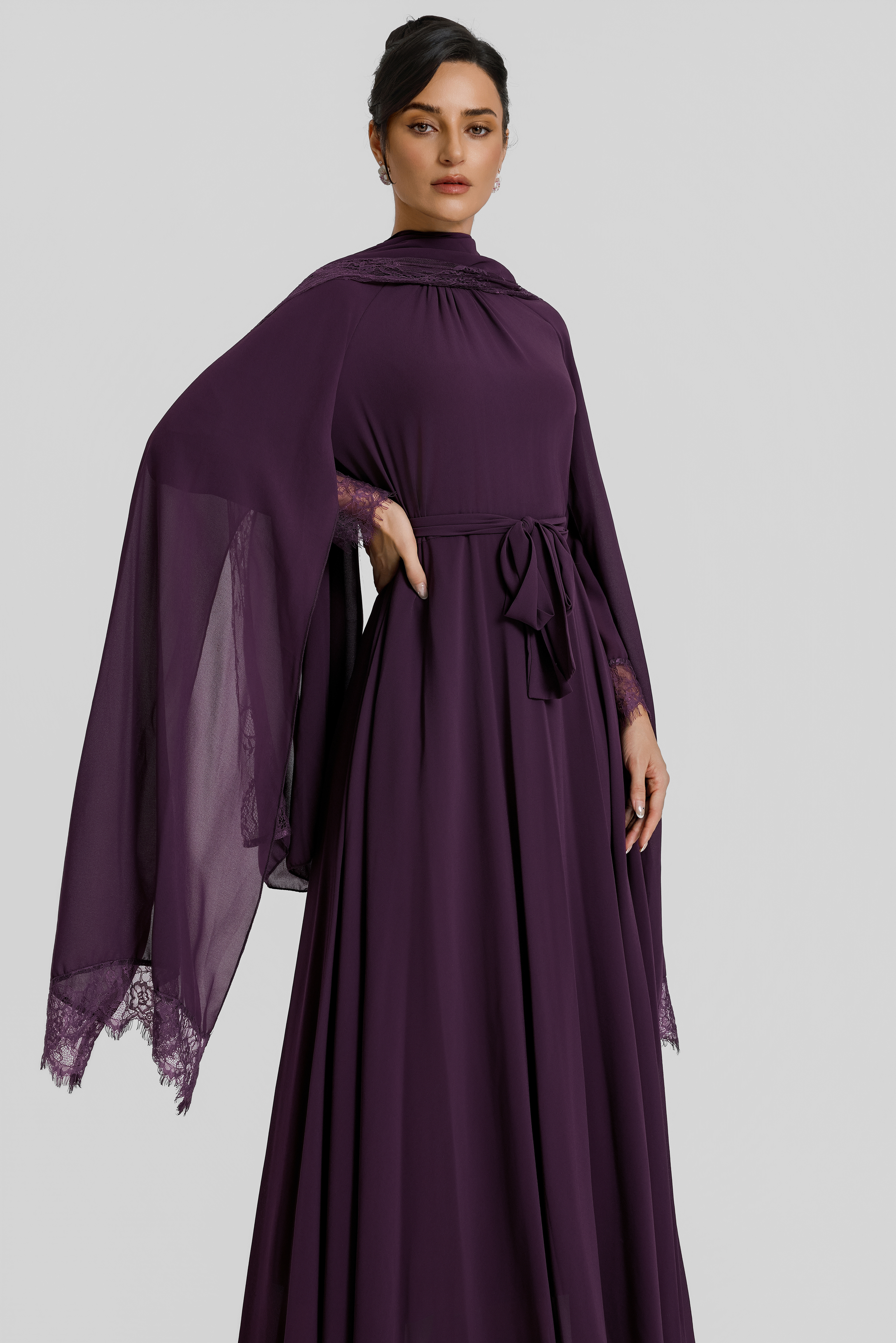 Lace Splicing Cape Sleeve Maxi Dress