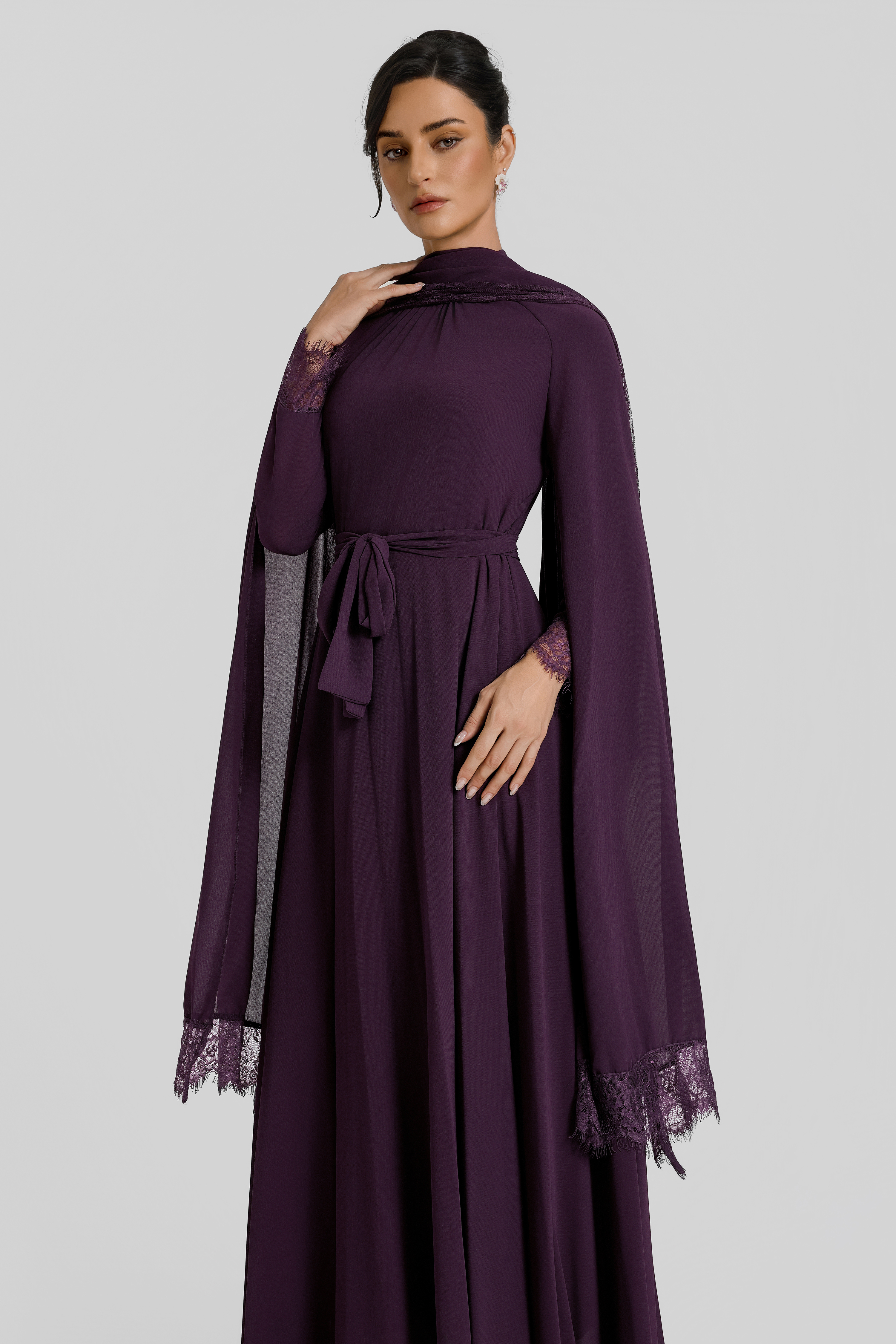 Lace Splicing Cape Sleeve Maxi Dress