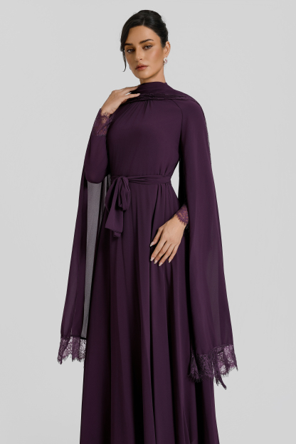 Lace Splicing Cape Sleeve Maxi Dress