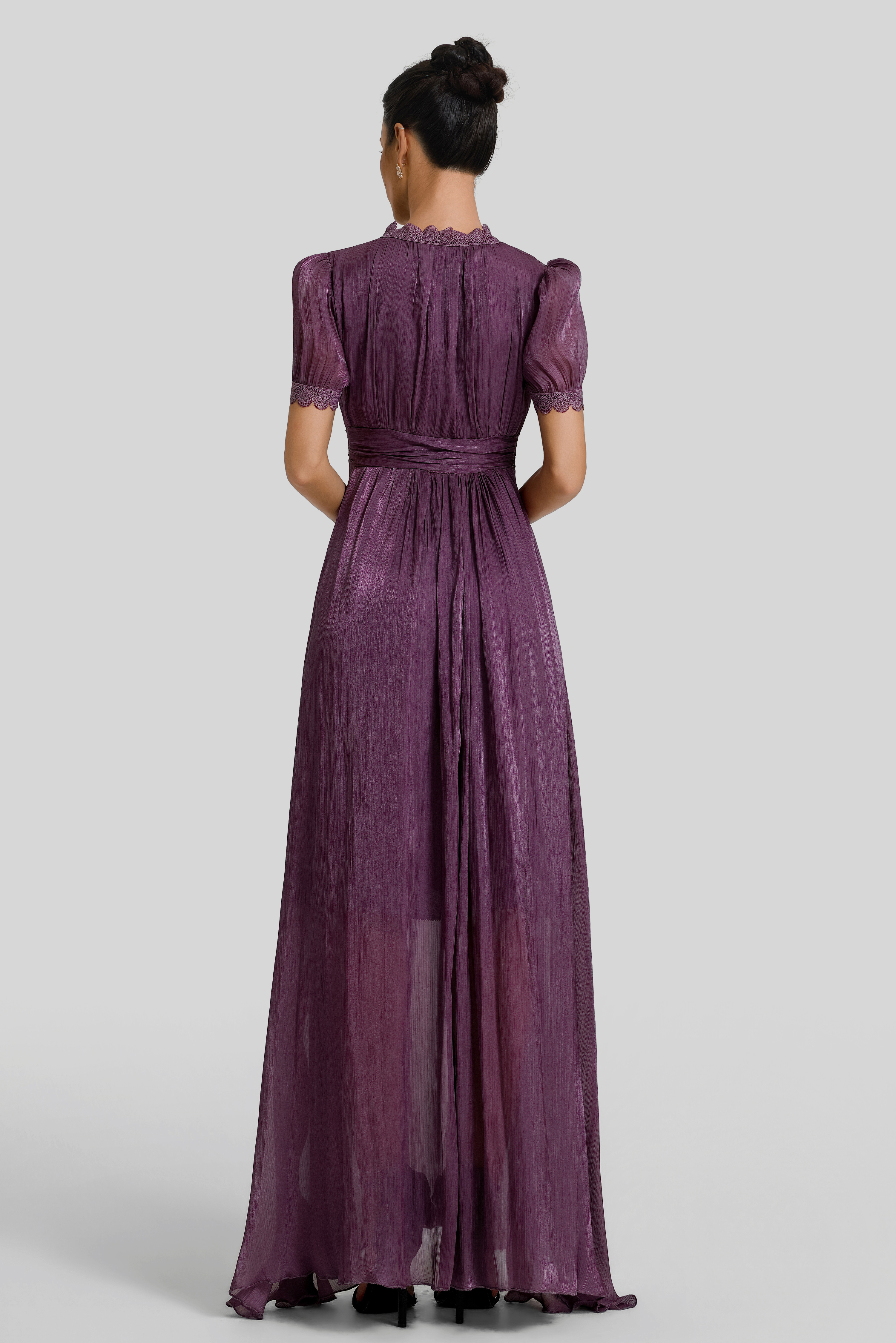 Lace Splicing Gathering Midi Dress