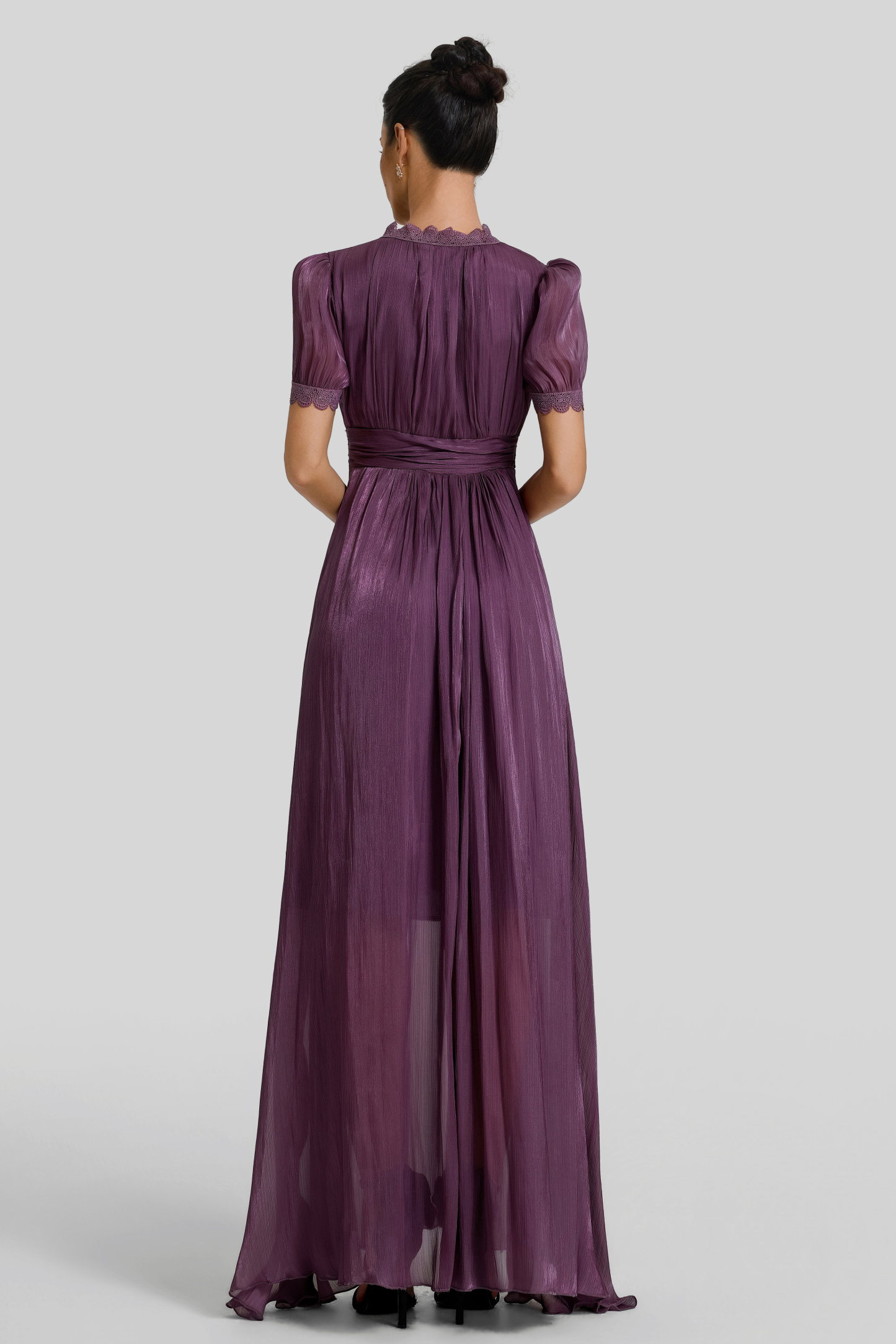 Lace Splicing Gathering Midi Dress