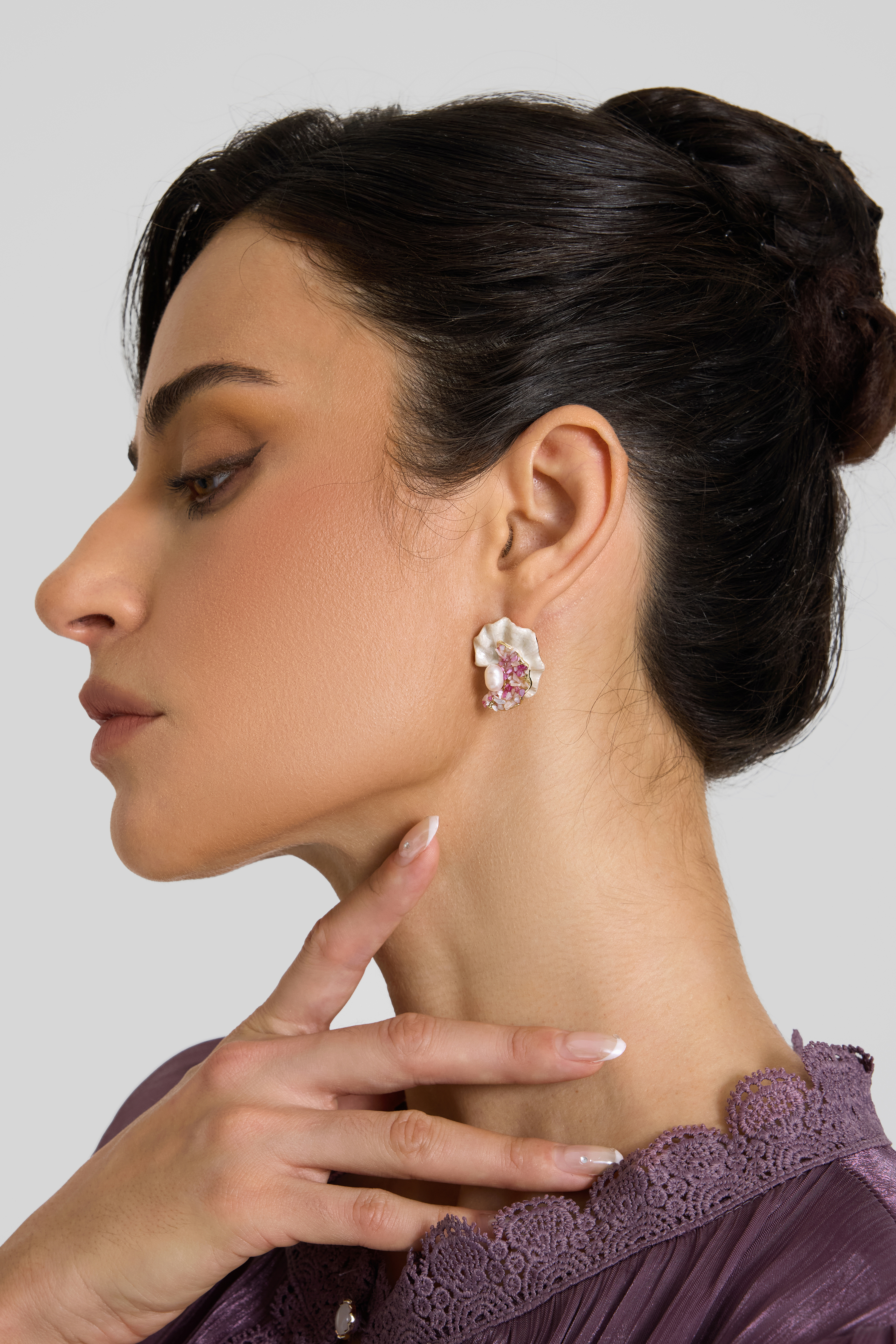Shell Shape Faux Pearl Enamel Earrings