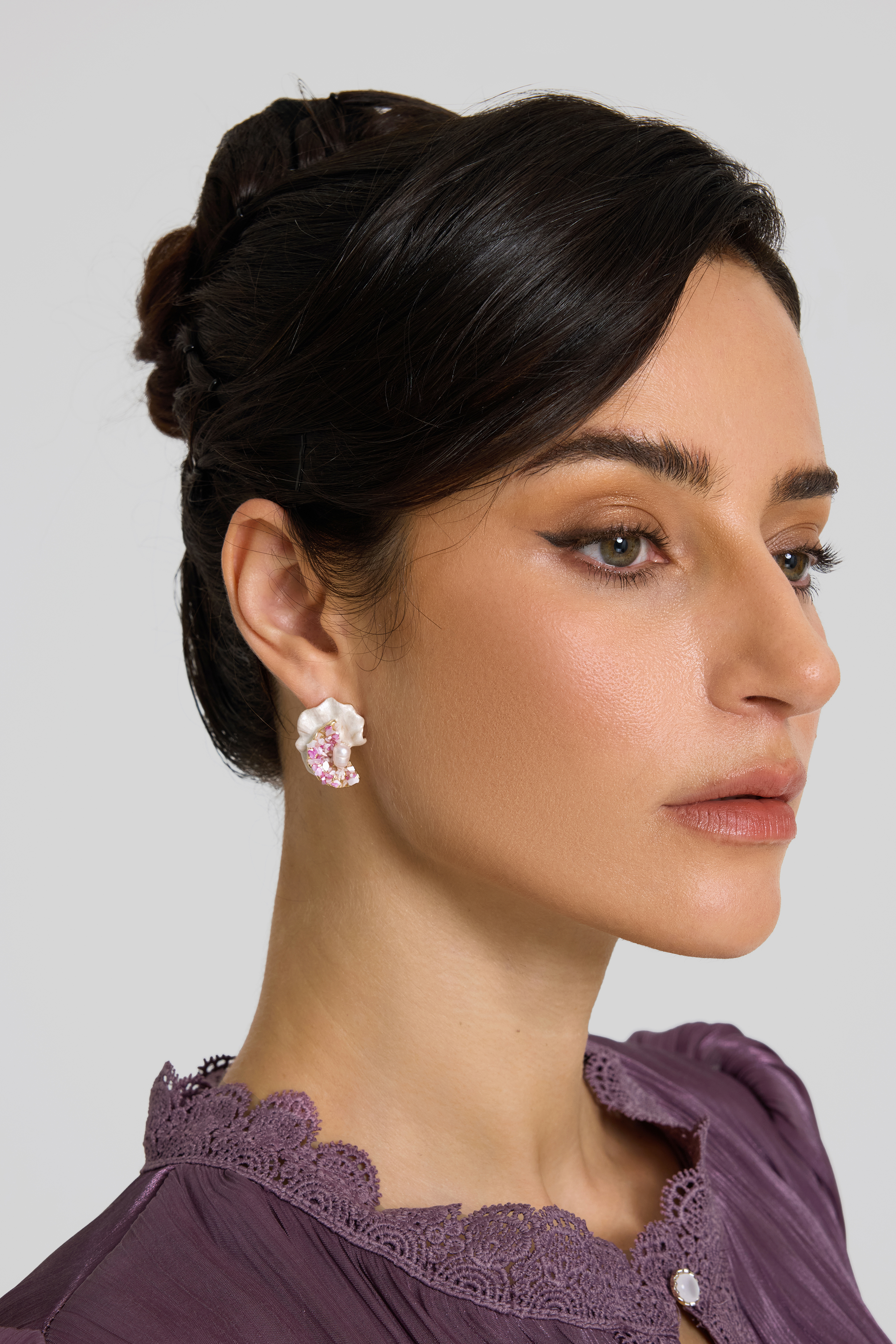Shell Shape Faux Pearl Enamel Earrings