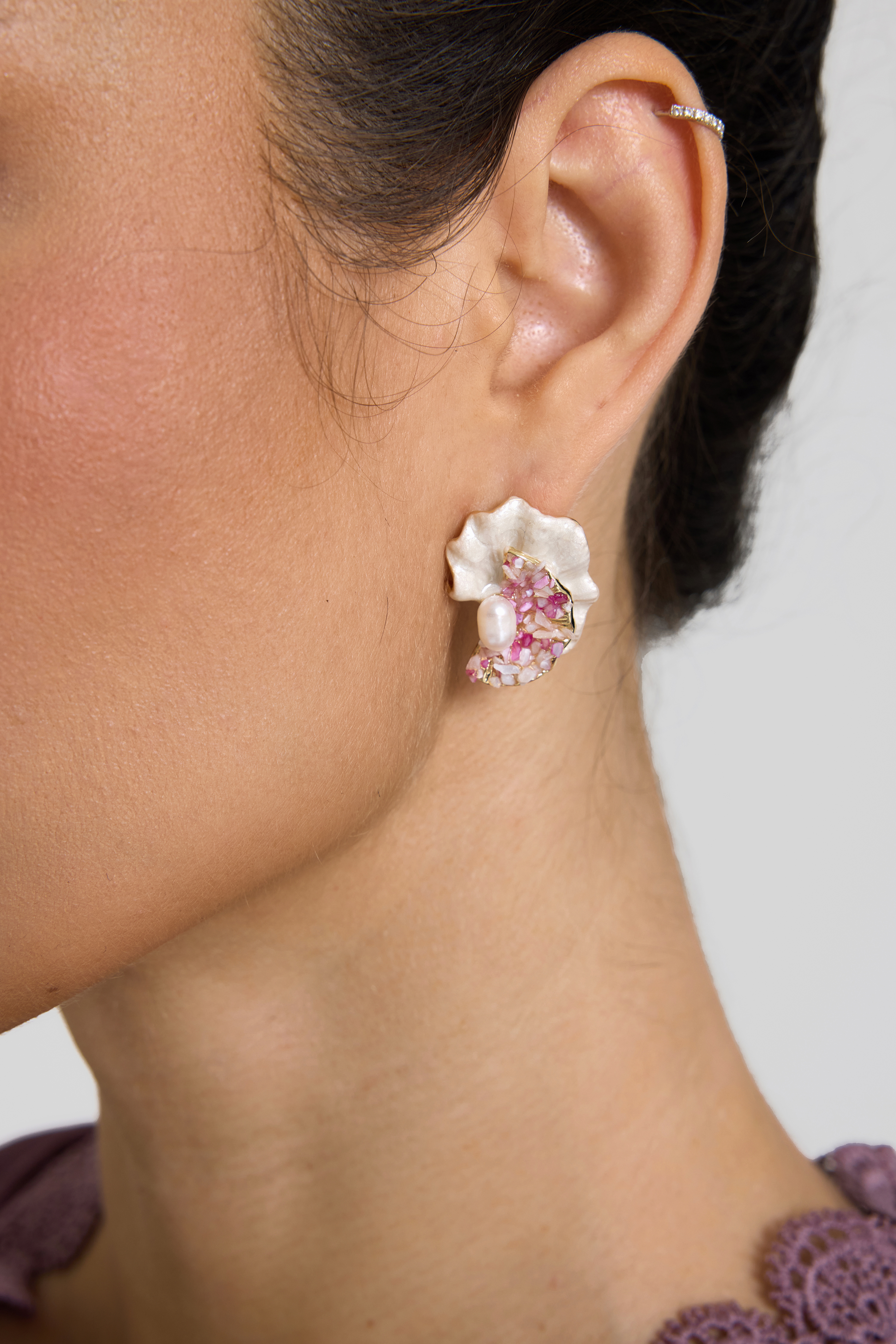 Shell Shape Faux Pearl Enamel Earrings