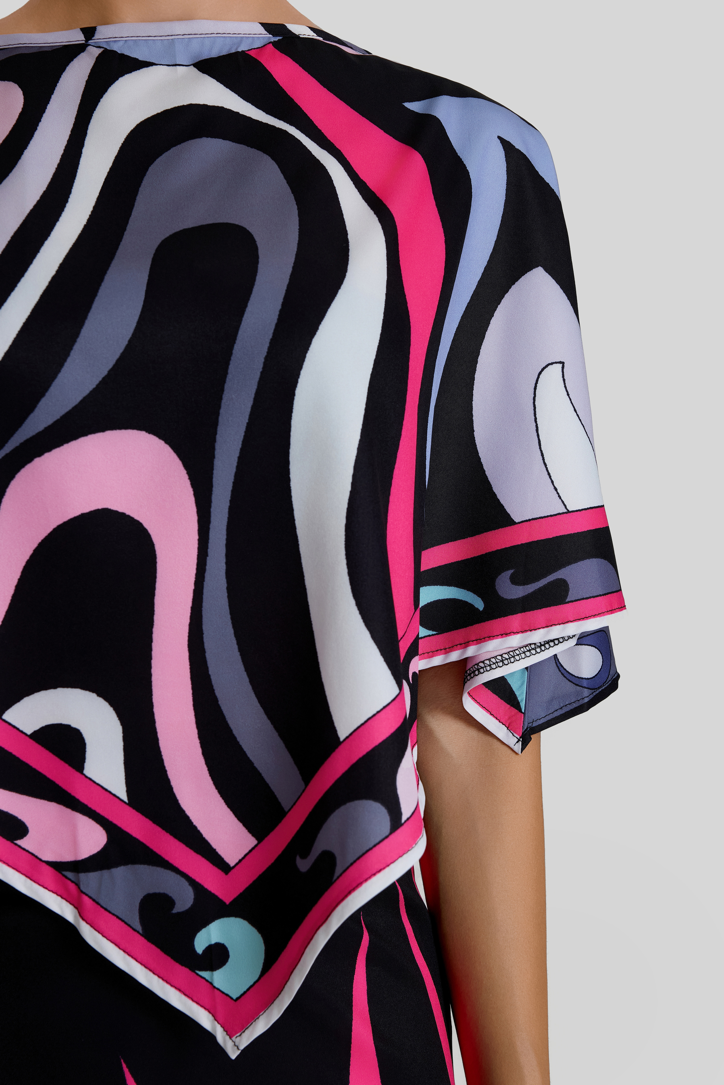 Scarf Print Cape Top & Slit High Waist Midi Skirt Set