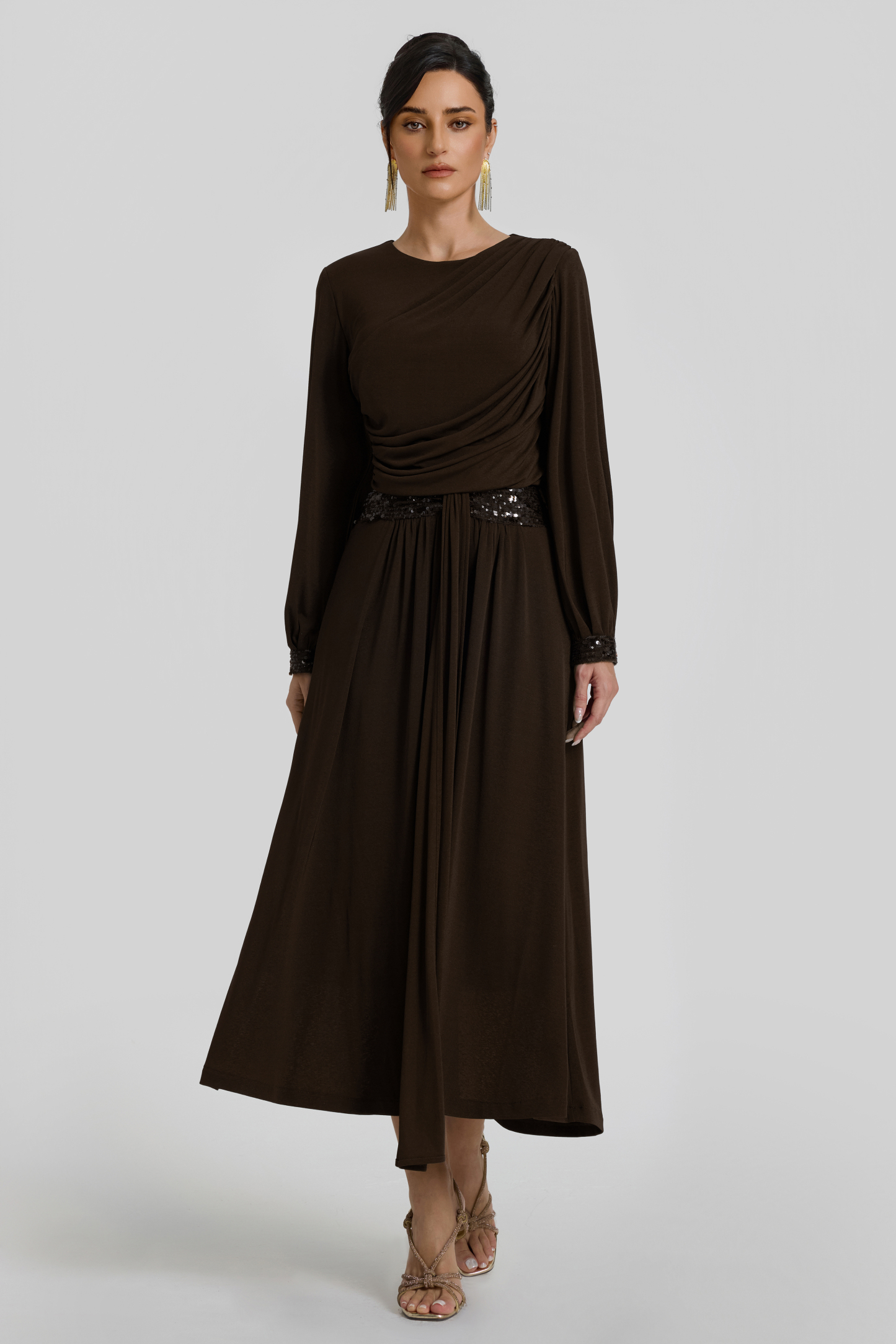 Gathering Glitter Top & Mid Waist Midi Skirt Set
