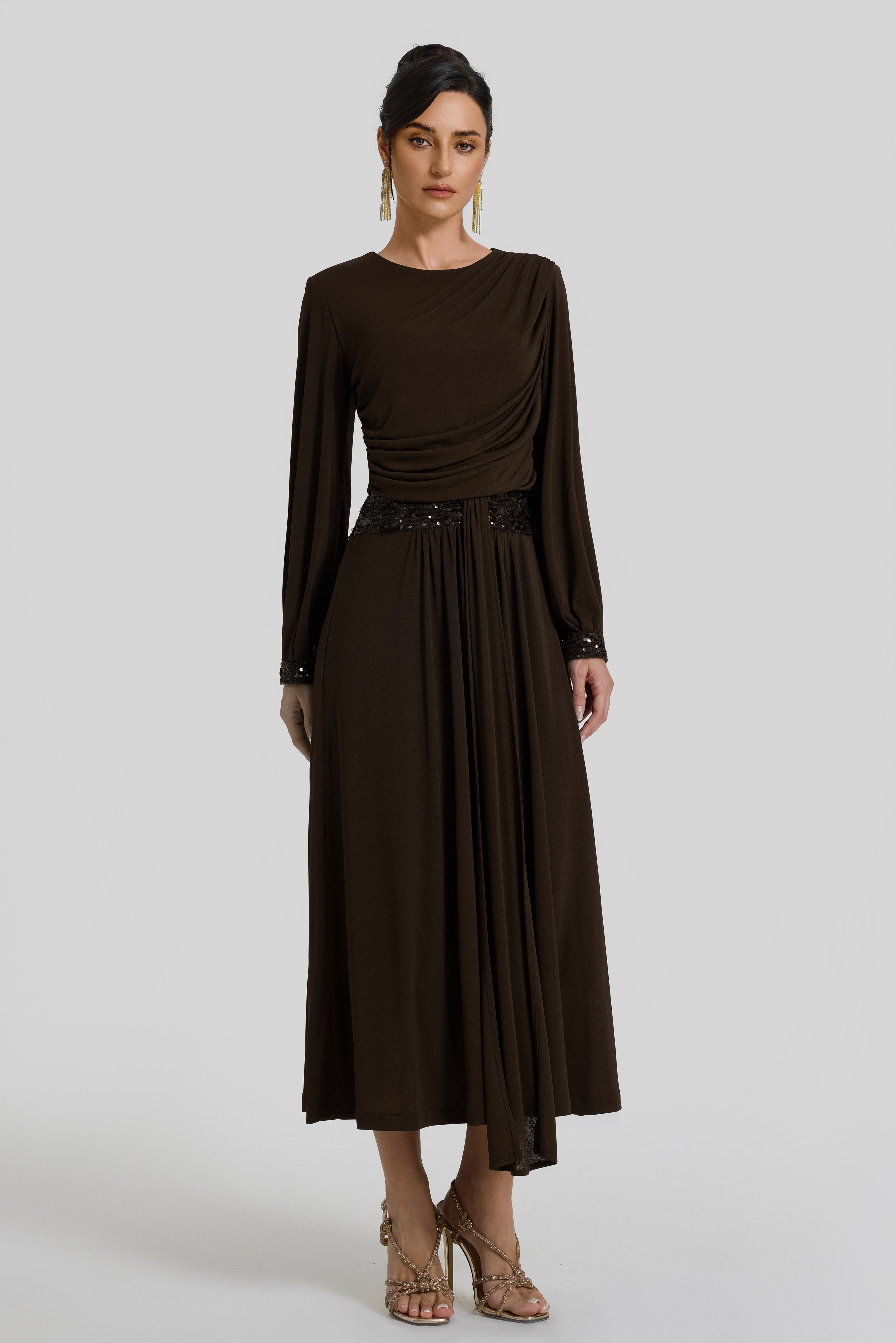Gathering Glitter Top & Mid Waist Midi Skirt Set
