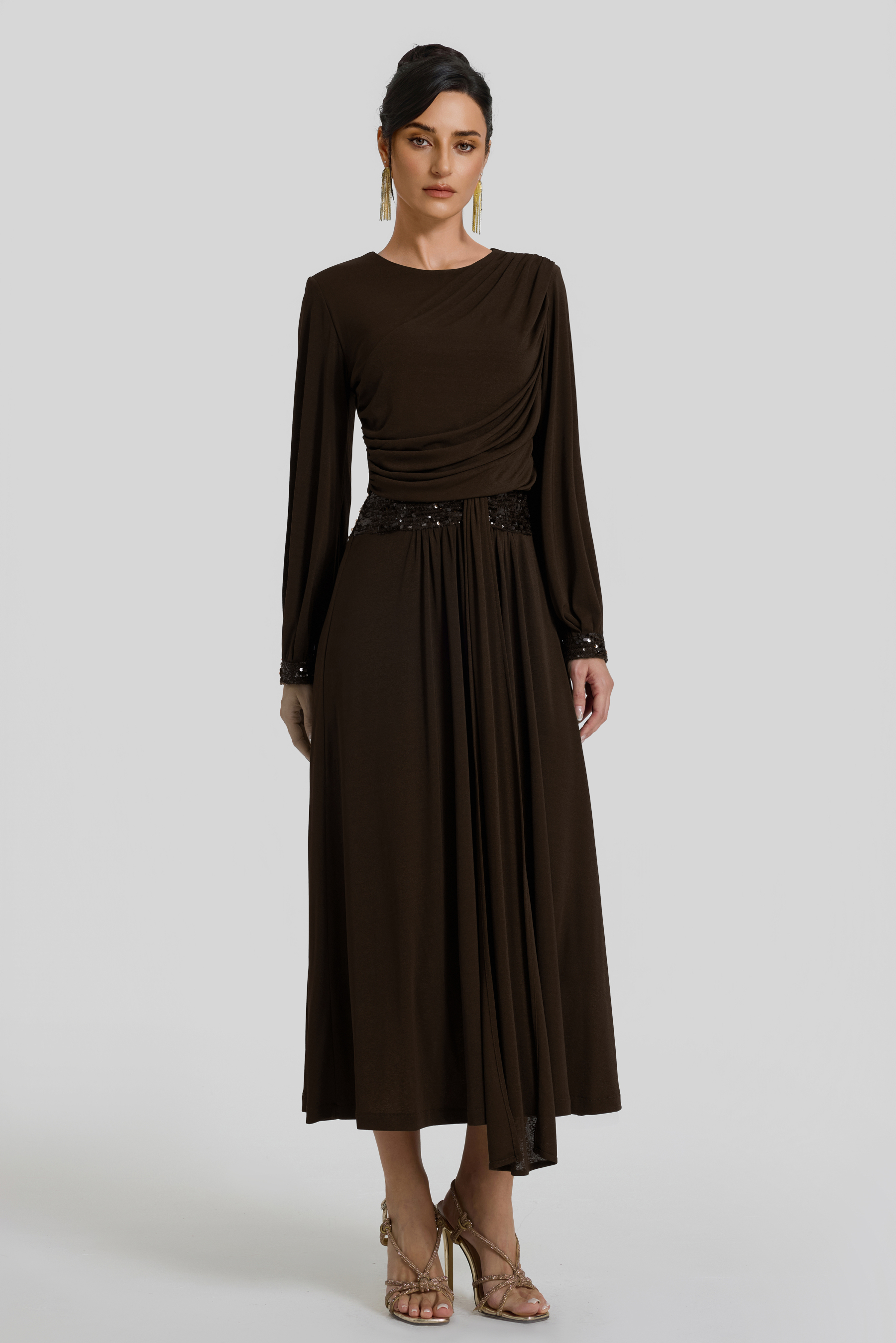 Gathering Glitter Top & Mid Waist Midi Skirt Set